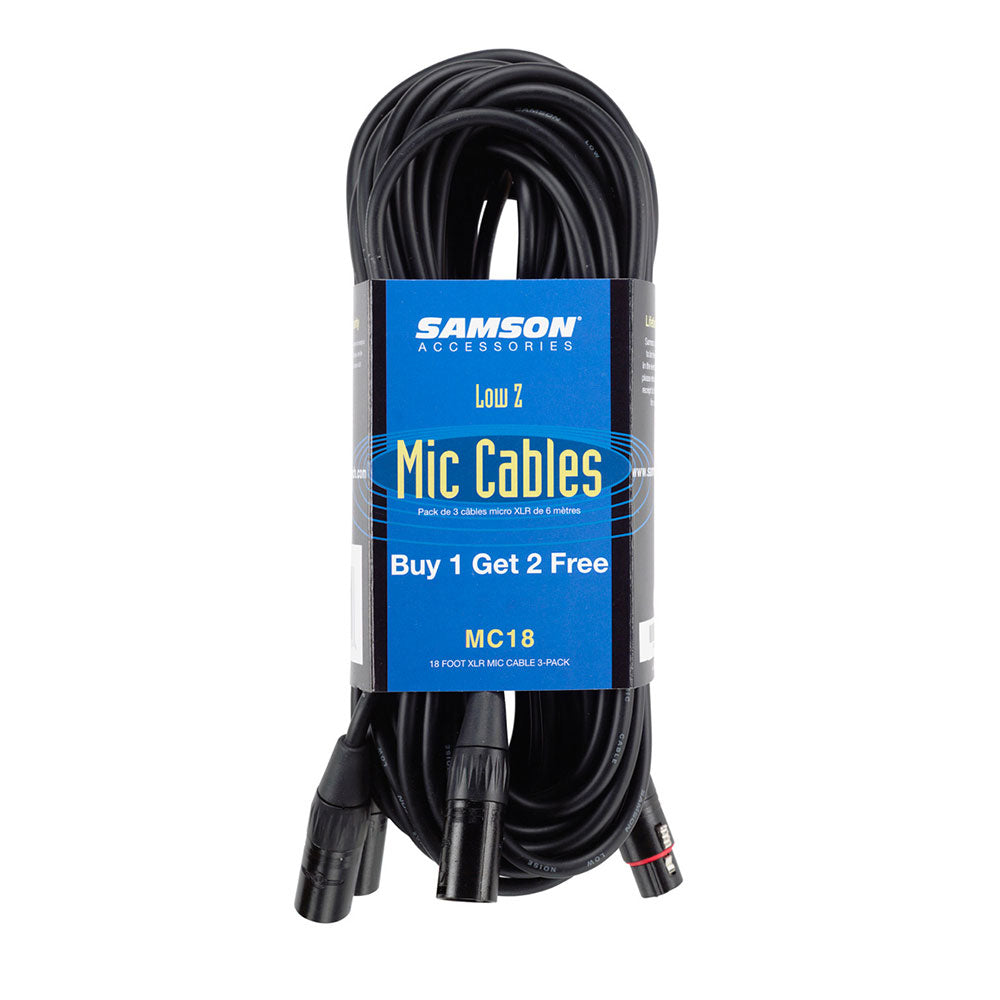 SAMSON MC18 - Cavo XLR per Microfono - 5,5 mt. - Set 3 pezzi