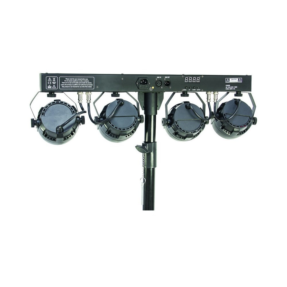 IBIZA DJLIGHT80LED kit con soporte para luces y 4 focos PAR de 12 x 1W RGBW