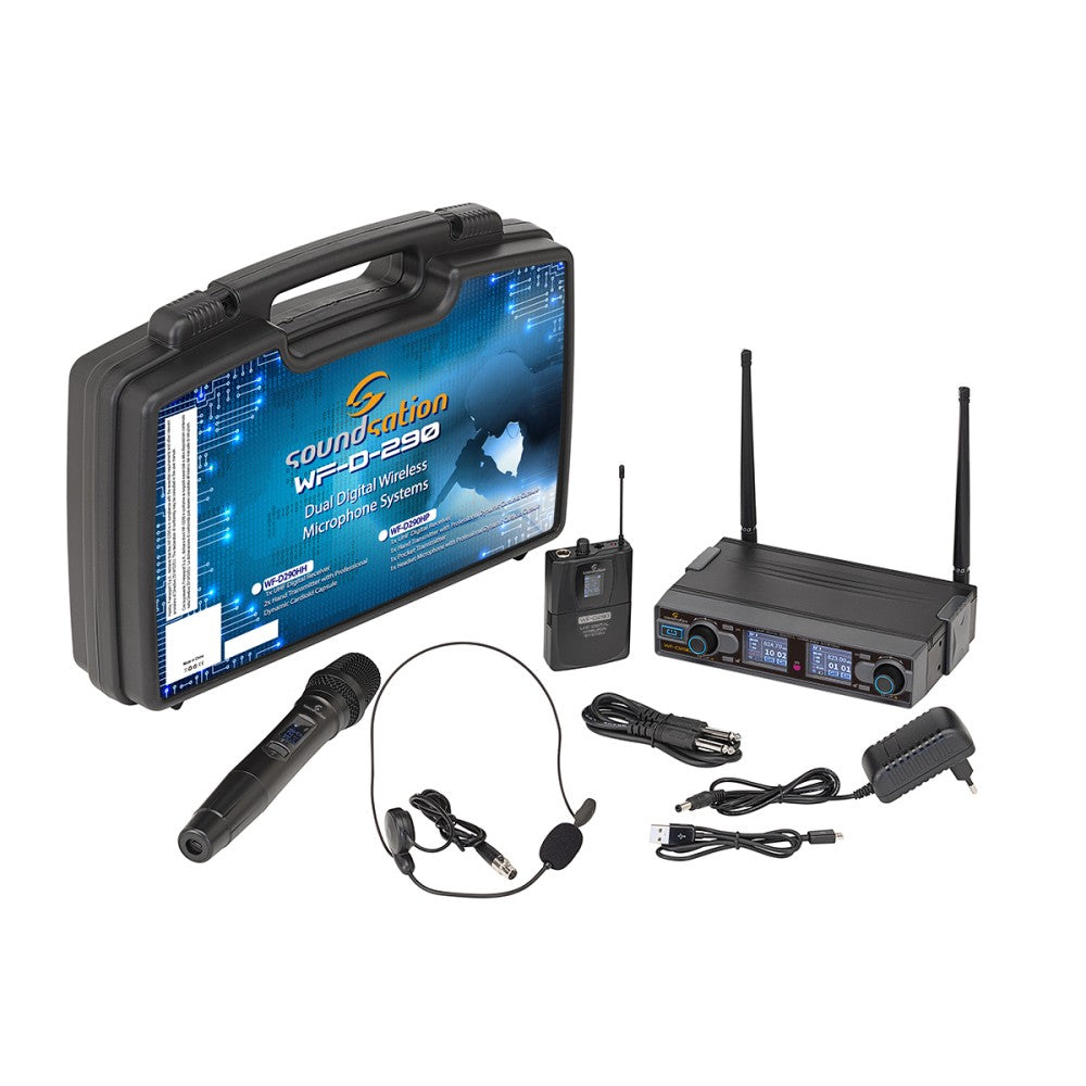 RADIOMIC. DIGITAL DUAL UHF SOUNDSATION WF-D290HP 1 HANDHELD TX + 1 BODYPACK TX HEADSET 823-832MHz