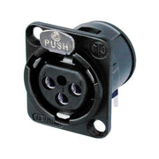 NEUTRIK NC3FD-H-BAG XLR chassis, Serie D, 3 poli femmina, corpo nero, contatti argento, PCB orizzontale