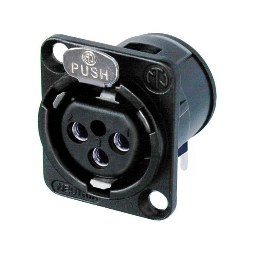 NEUTRIK NC3FD-H-BAG XLR chassis, Serie D, 3 poli femmina, corpo nero, contatti argento, PCB orizzontale