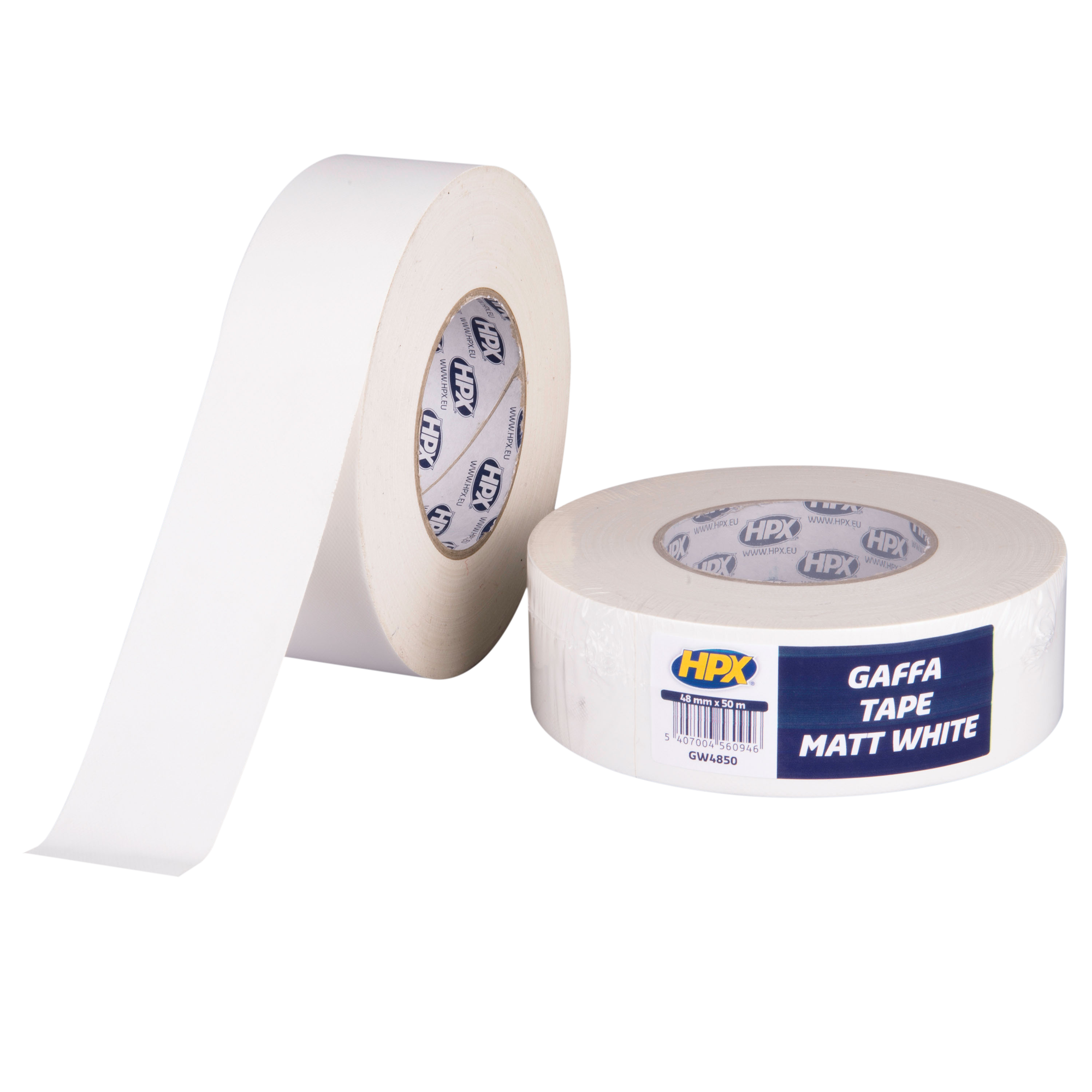 HPX Gaffer Tape Matte white, 48 mm x 50 m Colore bianco opaco, 48 mm x 50 m