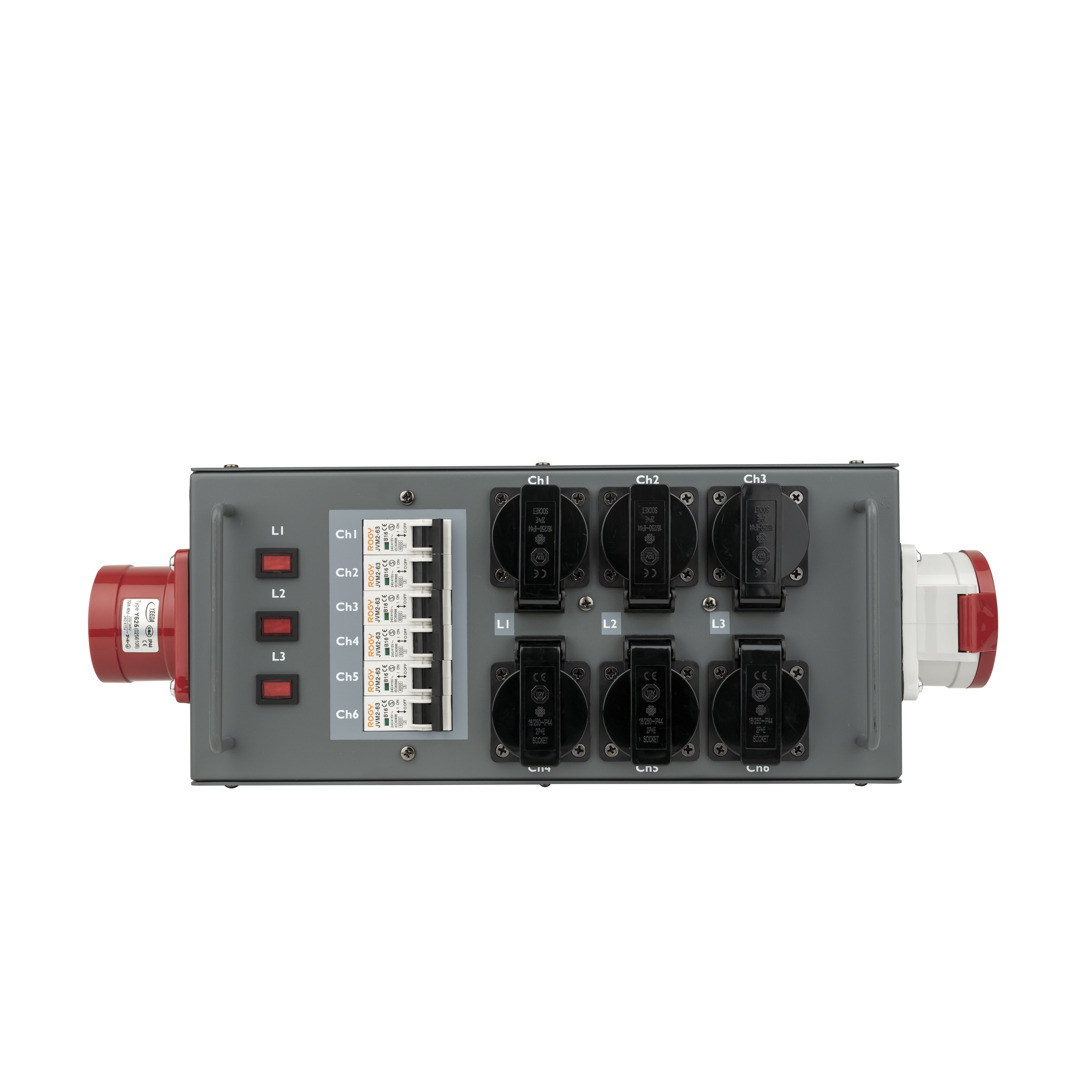 SHOWGEAR Powersplit 32 CEE 32 A 6x Schuko - 1x CEE 16 A 5P Distributore di potenza con fusibile