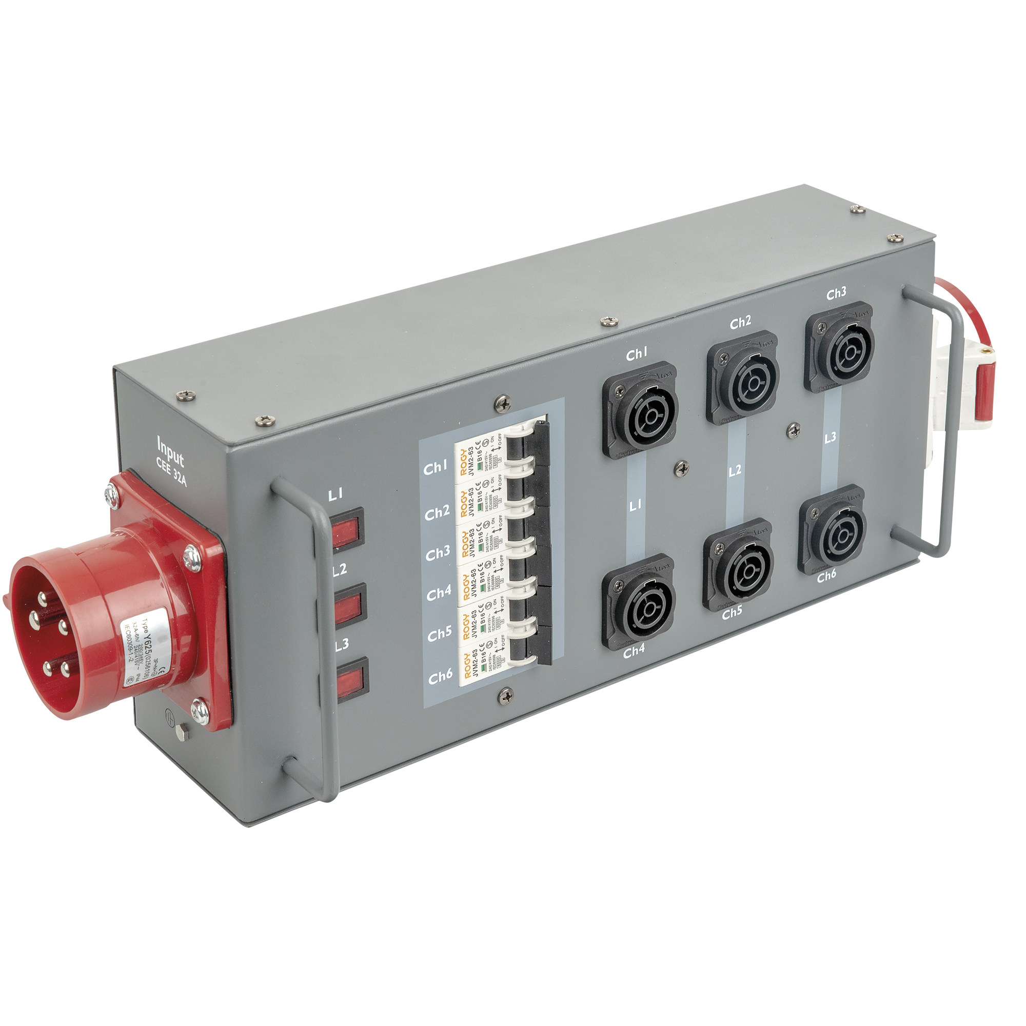 SHOWGEAR Power Split 32 True CEE 32 A 6x Power Pro True - 1x CEE 32 A 5P Powersplit con fusibile - CEE a ProPower True1