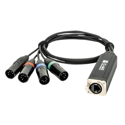 SHOWGEAR CS-4M/5 - 4-channel DMX shuttle snake via network cable 4-channel 5-pin DMX (male) to RJ45 CAT (female) adapter Adattatore 4 canali da 5 pin DMX (maschio) a RJ45 CAT (femmina)