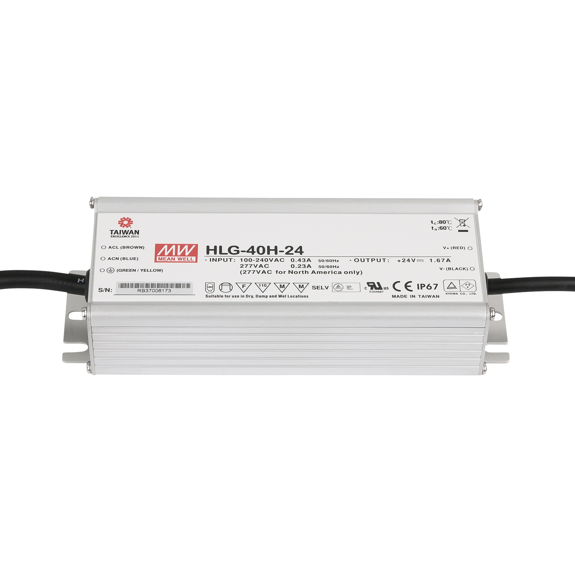 MEANWELL LED Power Supply - 40 W - 24 V DC HLG-40H-24