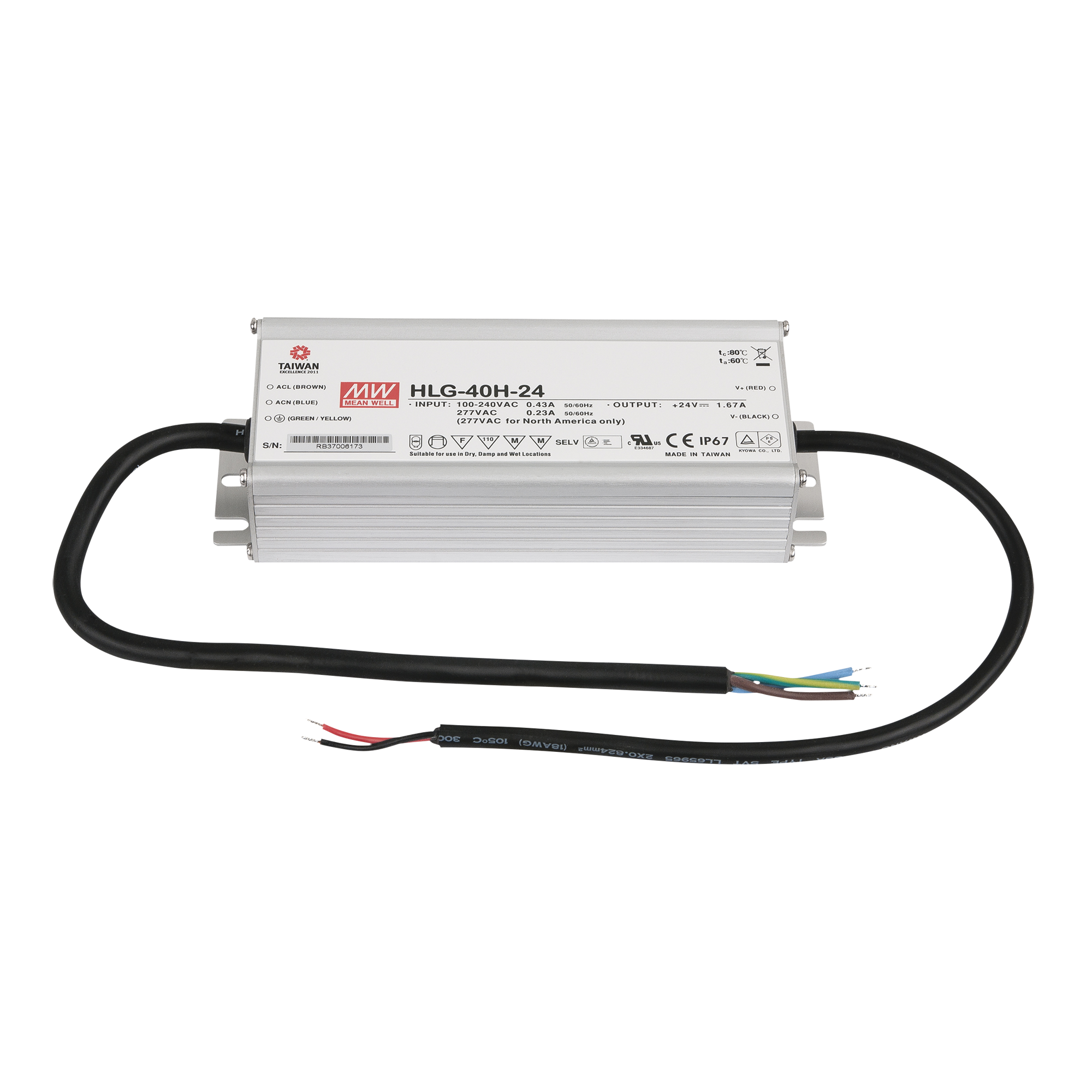 MEANWELL LED Power Supply - 40 W - 24 V DC HLG-40H-24