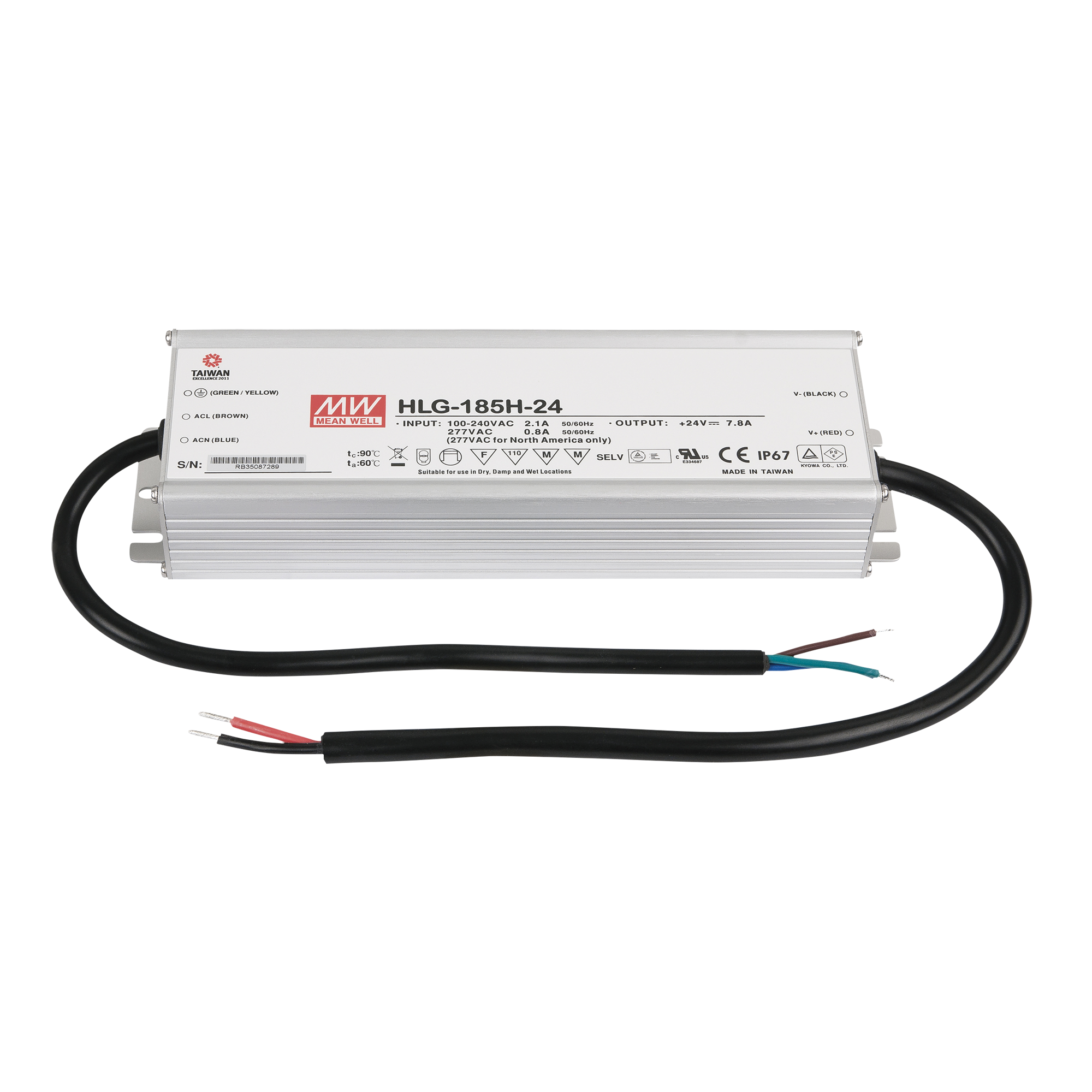 MEANWELL LED Power Supply - 185 W - 24 V DC HLG-185H-24
