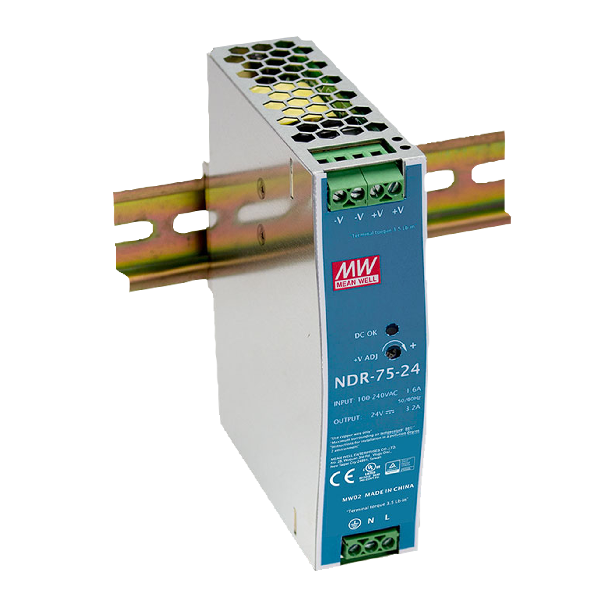 MEANWELL DIN Rail Power Supply - 75 W - 24 V DC NDR-75-24