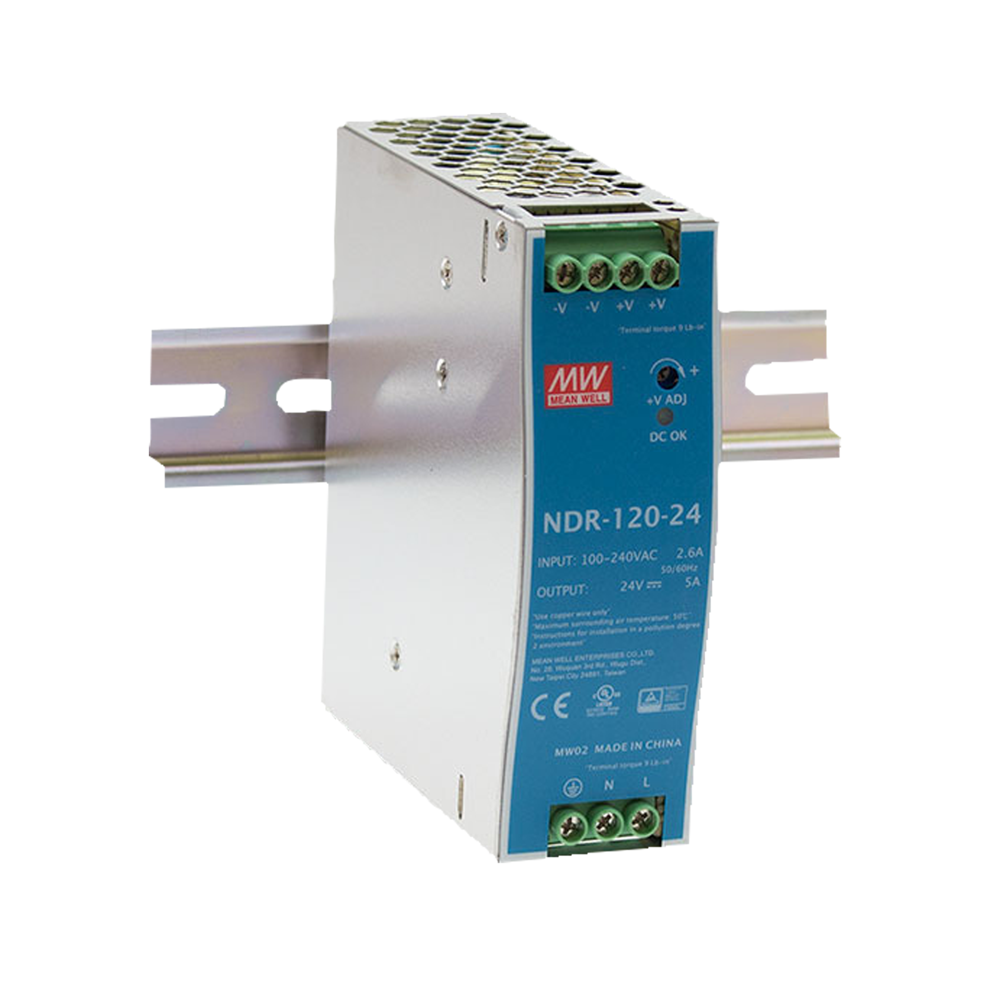 MEANWELL DIN Rail Power Supply - 120 W - 24 V DC NDR-120-24
