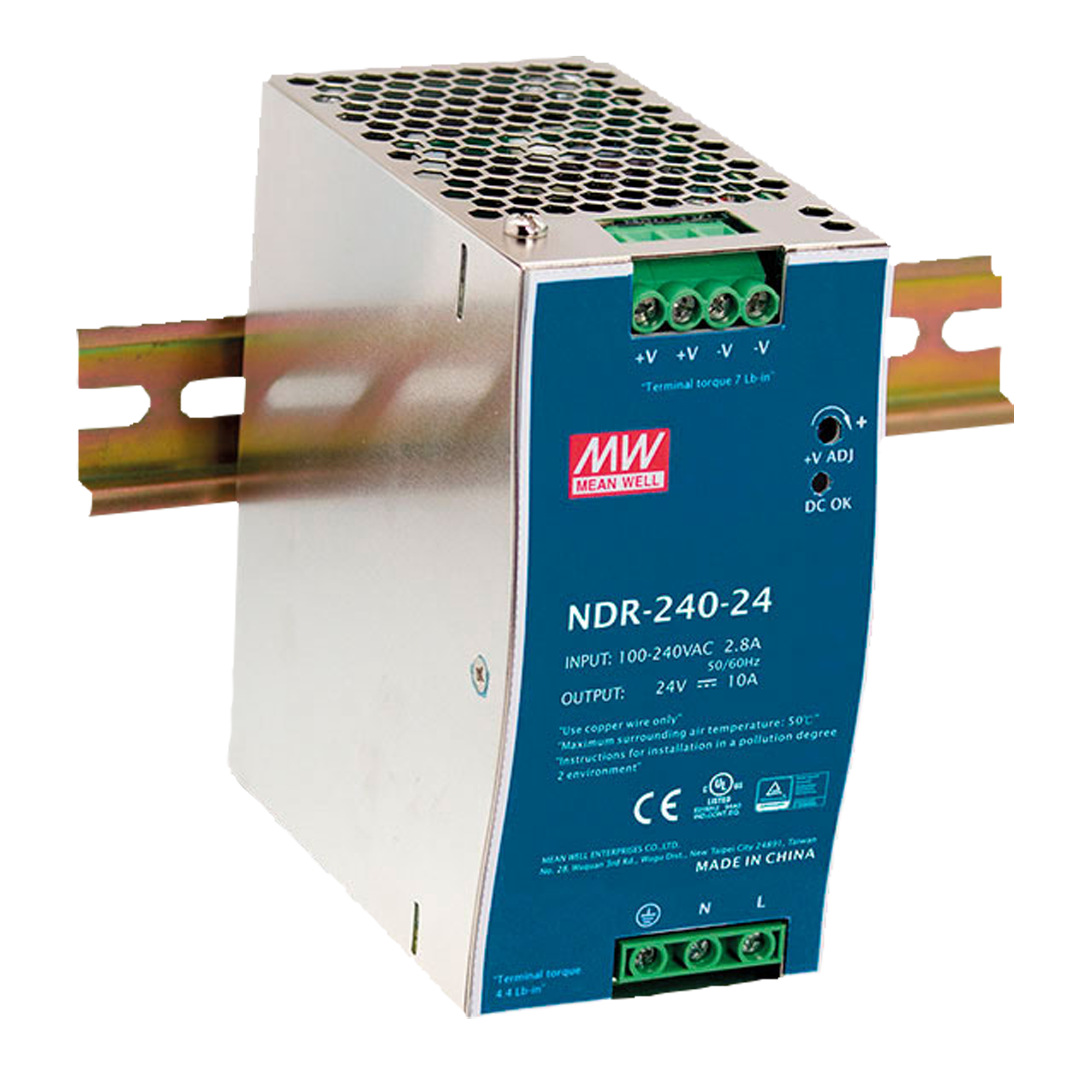 MEANWELL DIN Rail Power Supply - 240 W - 24 V DC NDR-240-24
