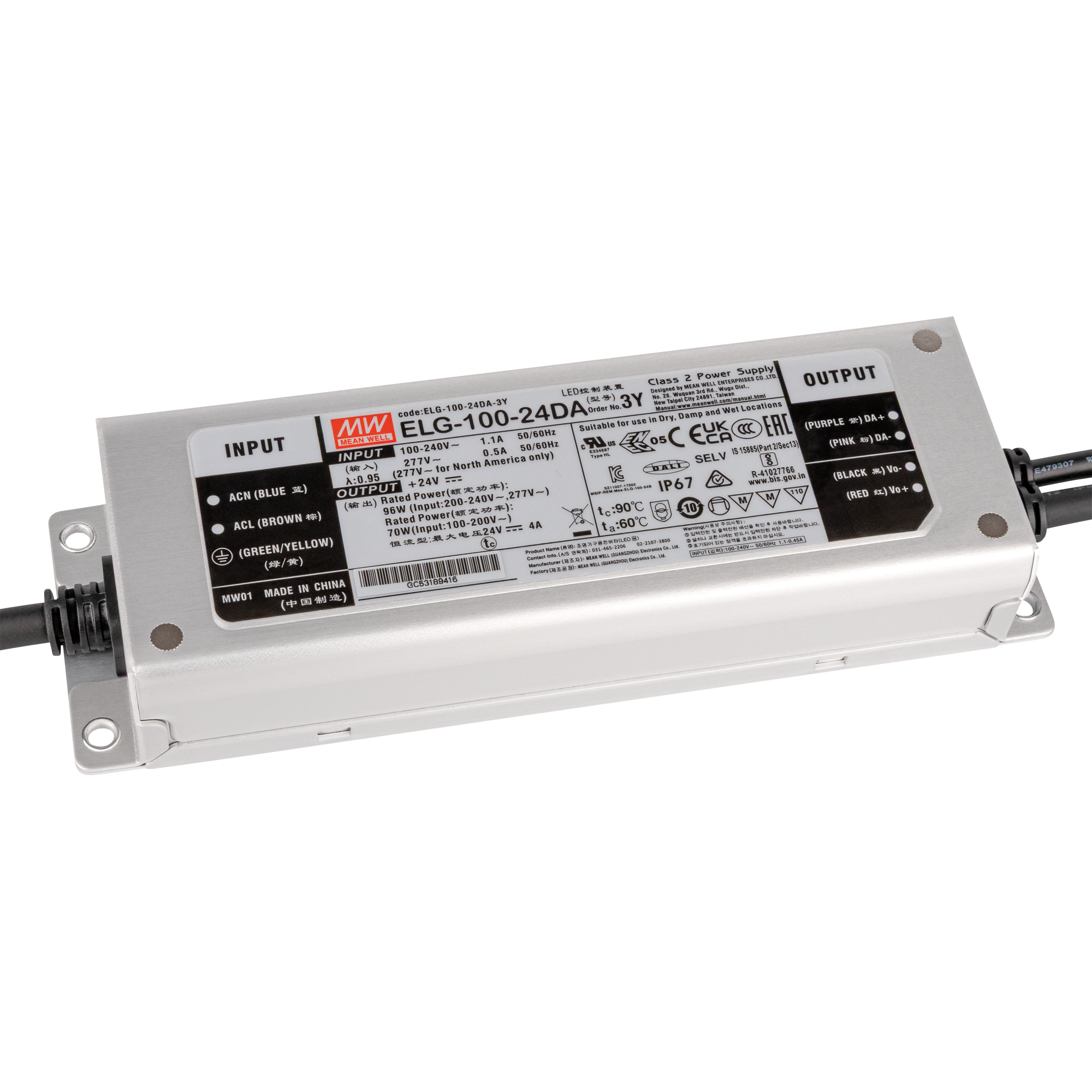 MEANWELL LED Power Supply - 100 W - 24 V DC DALI - IP67 - ELG-100-24DA-3Y