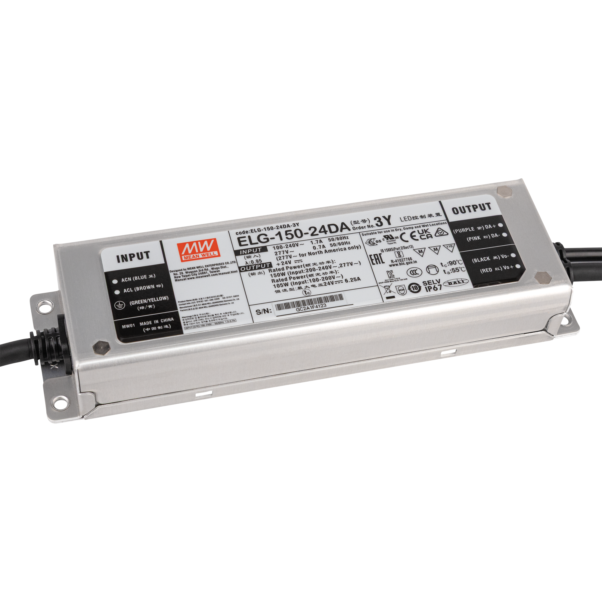 MEANWELL LED Power Supply - 150 W - 24 V DC DALI - IP67 - ELG-150-24DA-3Y