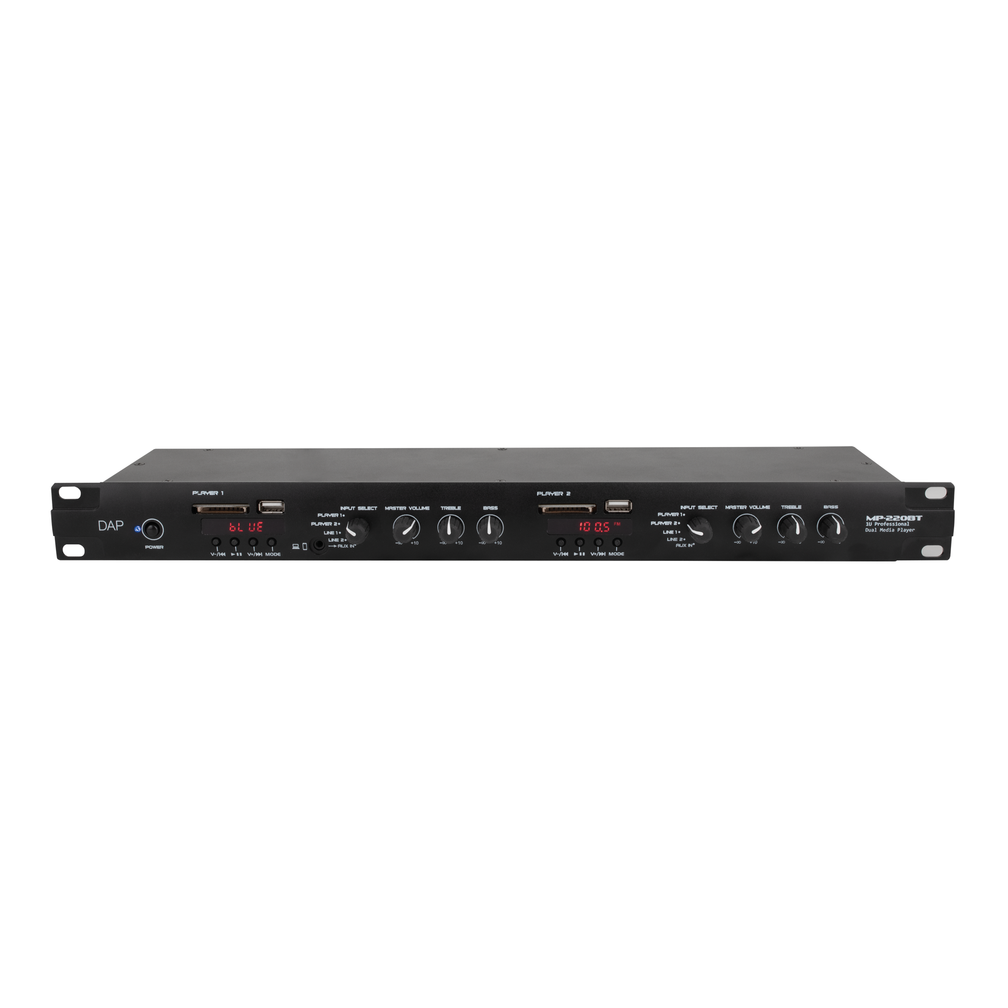 Dap MP-220BT Media Player with BT Lettore multimediale doppio 1U con radio FM, lettore USB/scheda SD, BT 4.2 e interfaccia microfono cercapersone