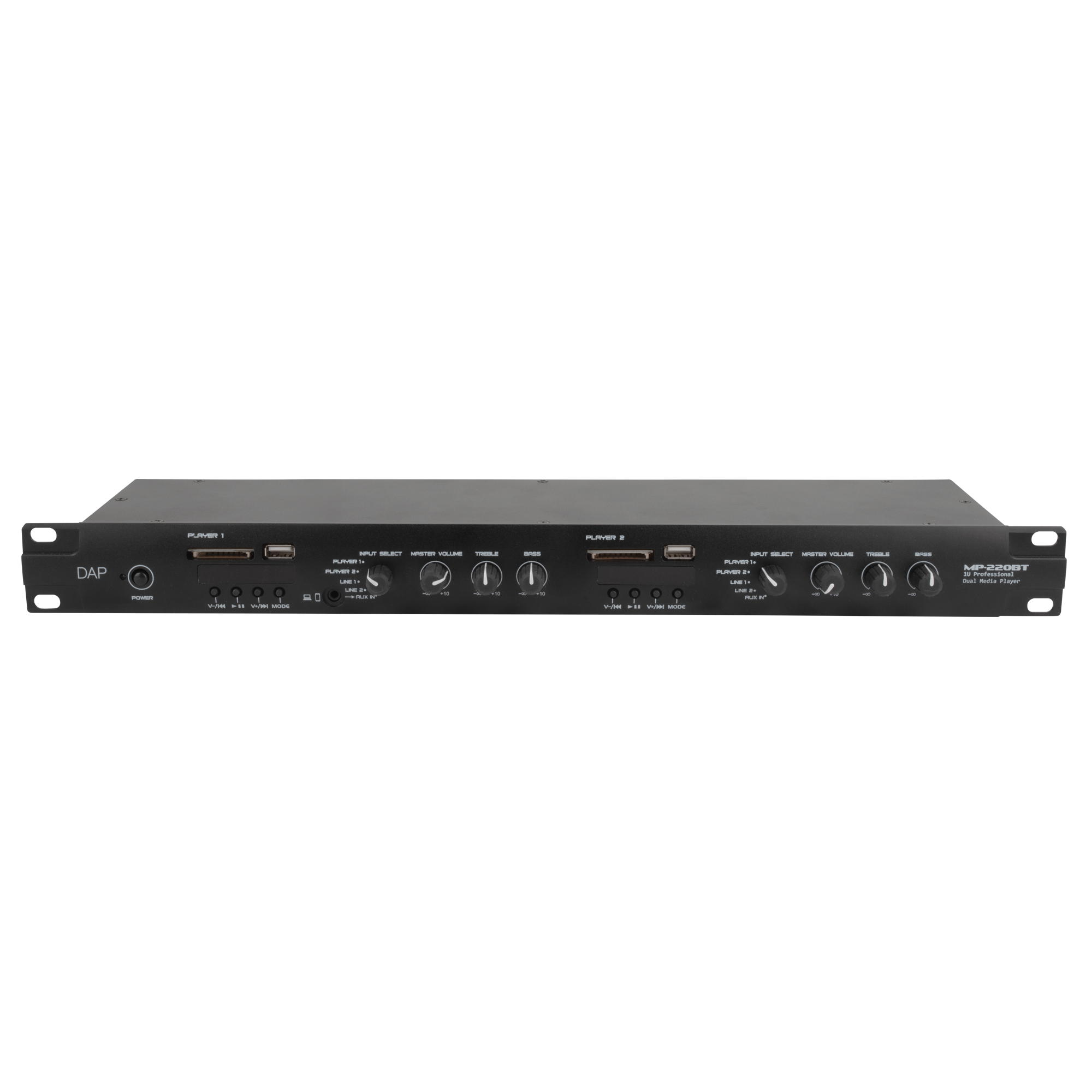 Dap MP-220BT Media Player with BT Lettore multimediale doppio 1U con radio FM, lettore USB/scheda SD, BT 4.2 e interfaccia microfono cercapersone