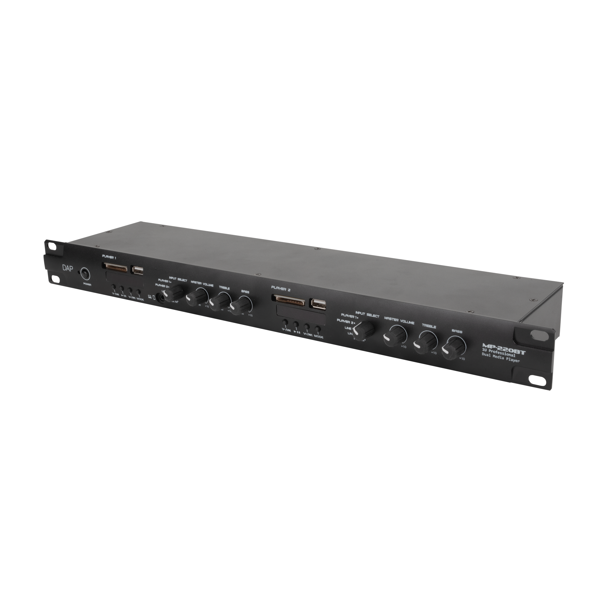 Dap MP-220BT Media Player with BT Lettore multimediale doppio 1U con radio FM, lettore USB/scheda SD, BT 4.2 e interfaccia microfono cercapersone