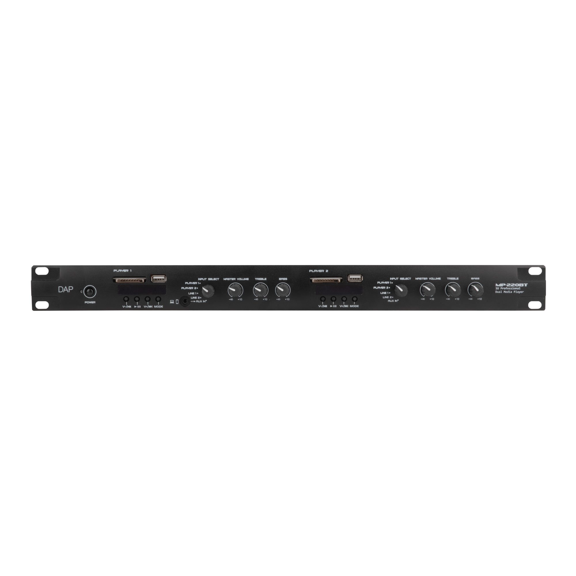 Dap MP-220BT Media Player with BT Lettore multimediale doppio 1U con radio FM, lettore USB/scheda SD, BT 4.2 e interfaccia microfono cercapersone
