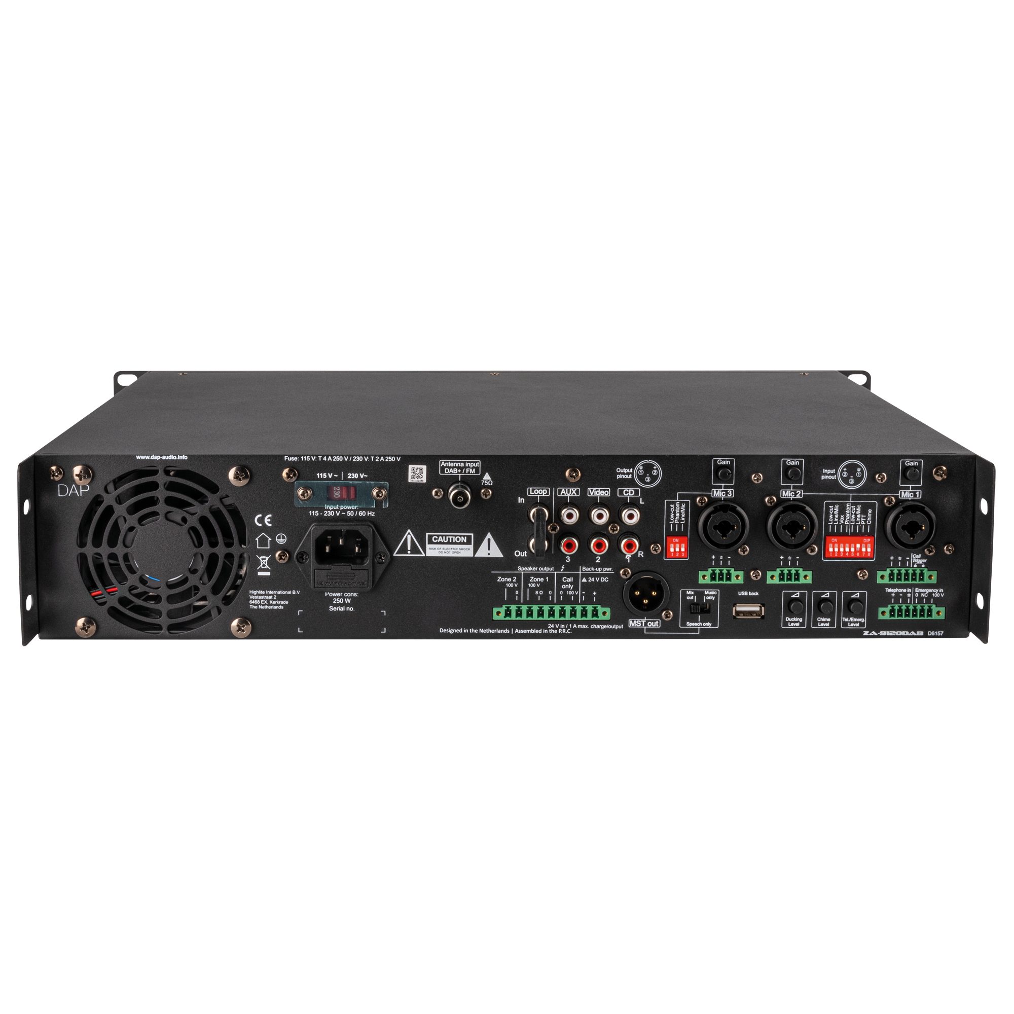 Dap ZA-9120DAB 120 W 100 V amplificatore mixer a 2 zone con sintonizzatore e lettore multimediale