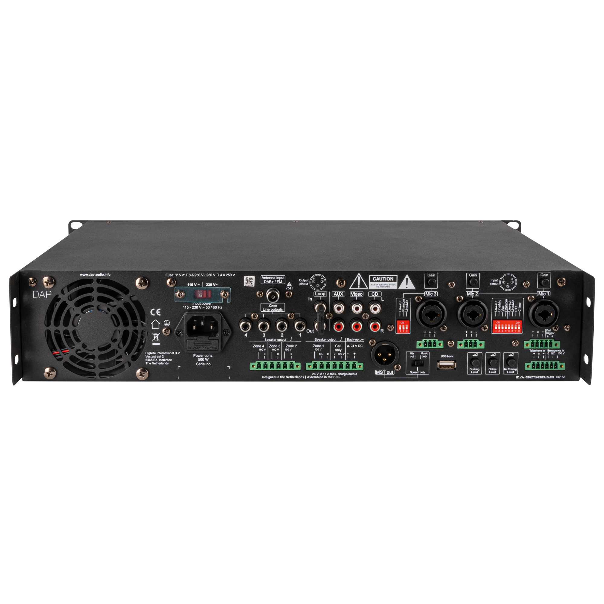 Dap ZA-9250DAB 250 W 100 V amplificatore mixer a 4 zone con sintonizzatore e lettore multimediale