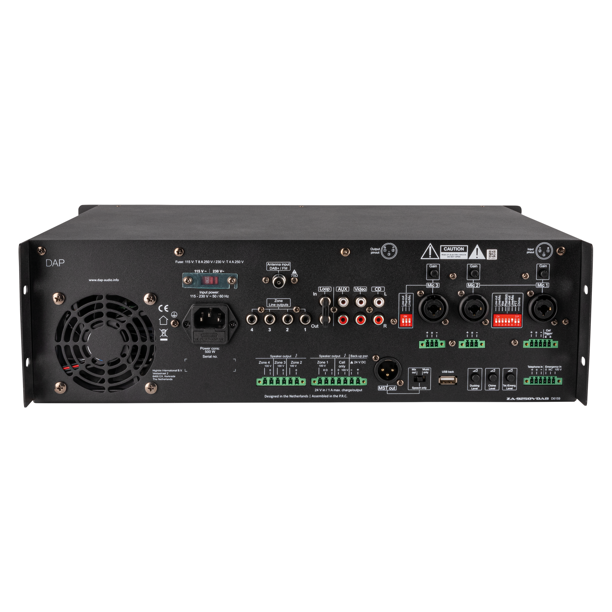 Dap ZA-9250VDAB 250 W 100 V amplificatore mixer a 4 zone con livelli di volume regolabili per zona