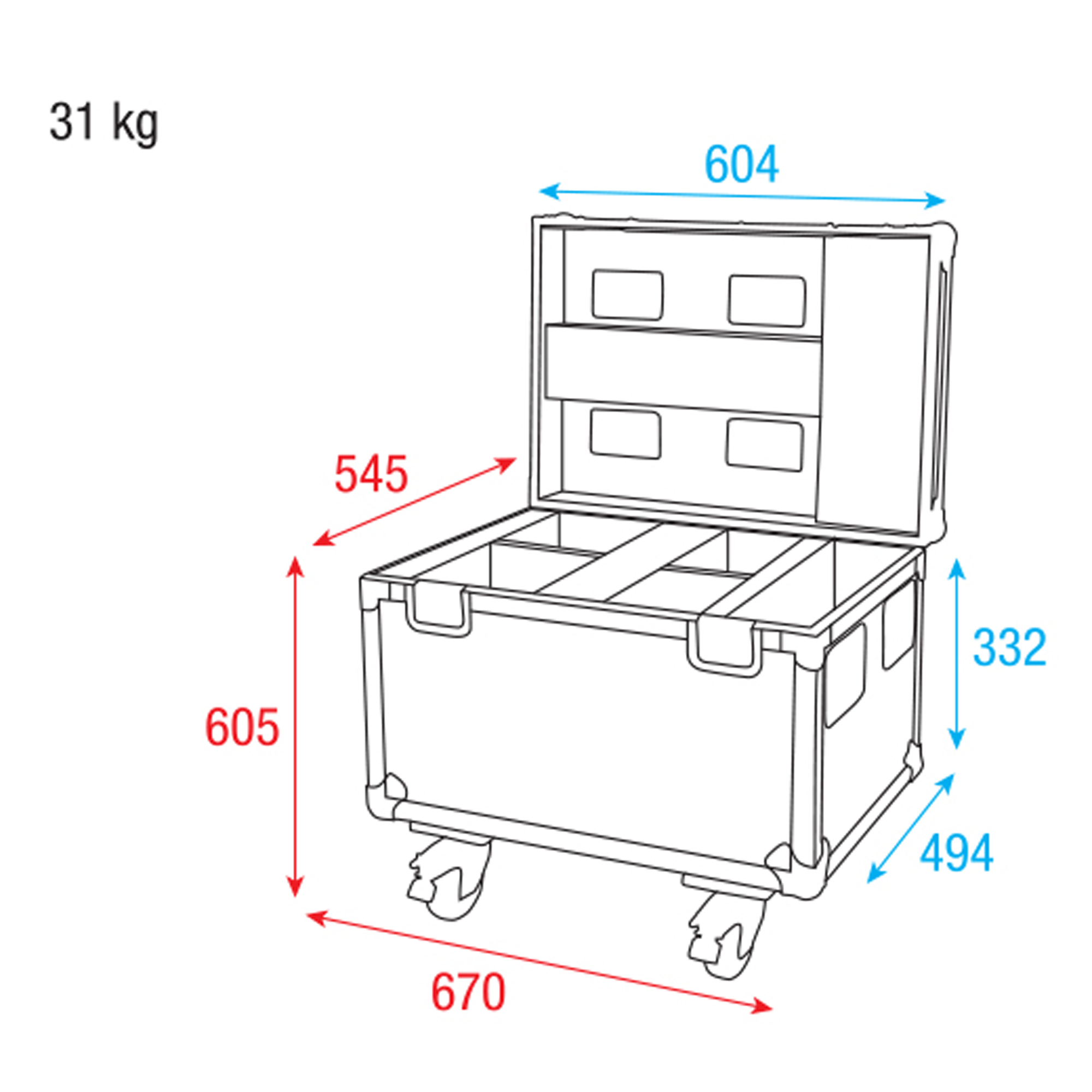 SHOWTEC Case for 4x Phantom 65 With accessory compartment Con vano per gli accessori