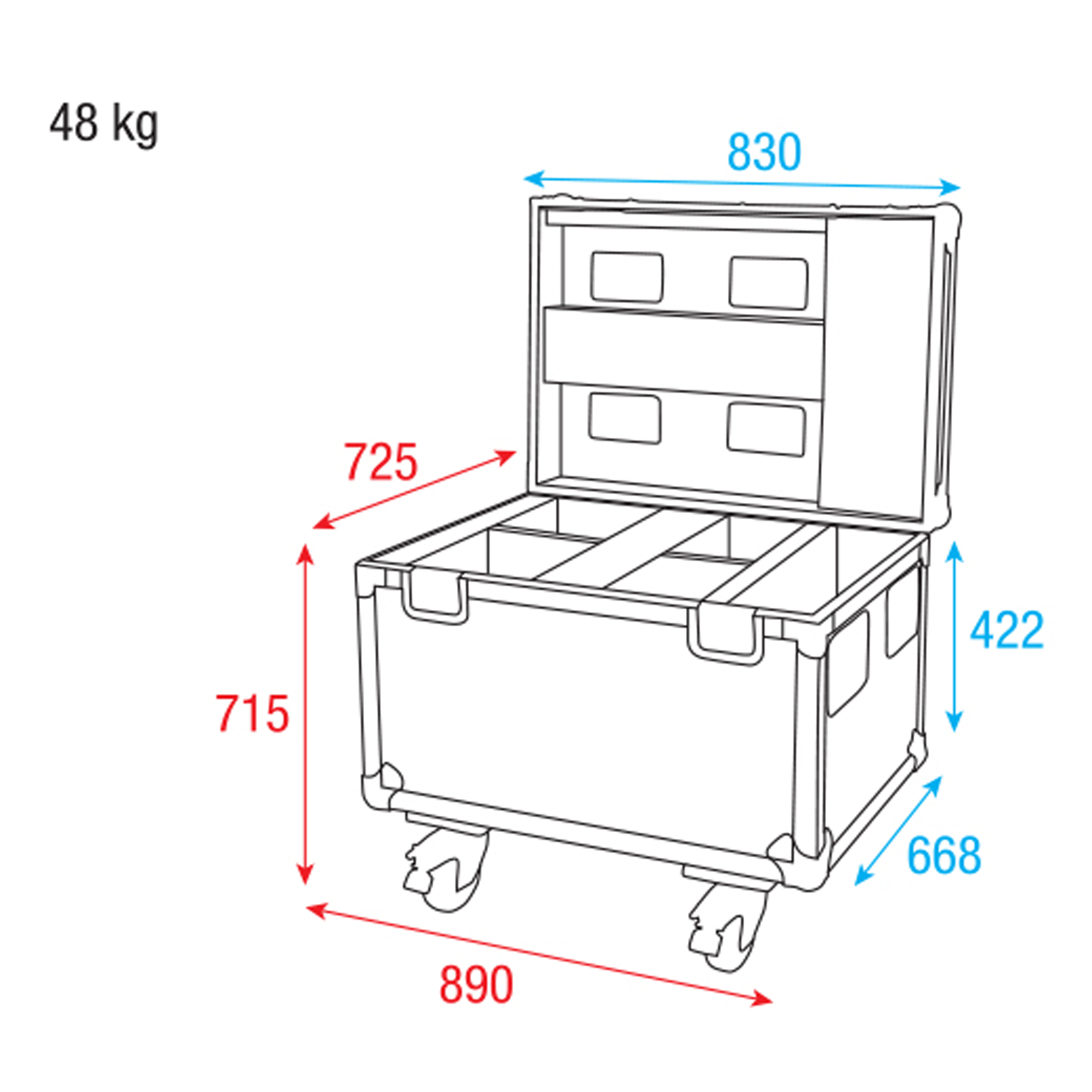 SHOWTEC Case for 4x Phantom 100 / 130 / 3R With accessory compartment Con vano per gli accessori
