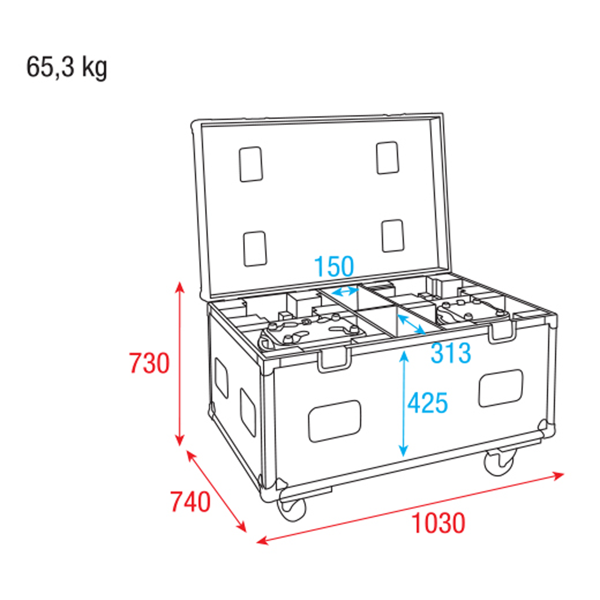 SHOWTEC Case for 4x Phantom 100 / 180 With accessory compartments Con vano per gli accessori