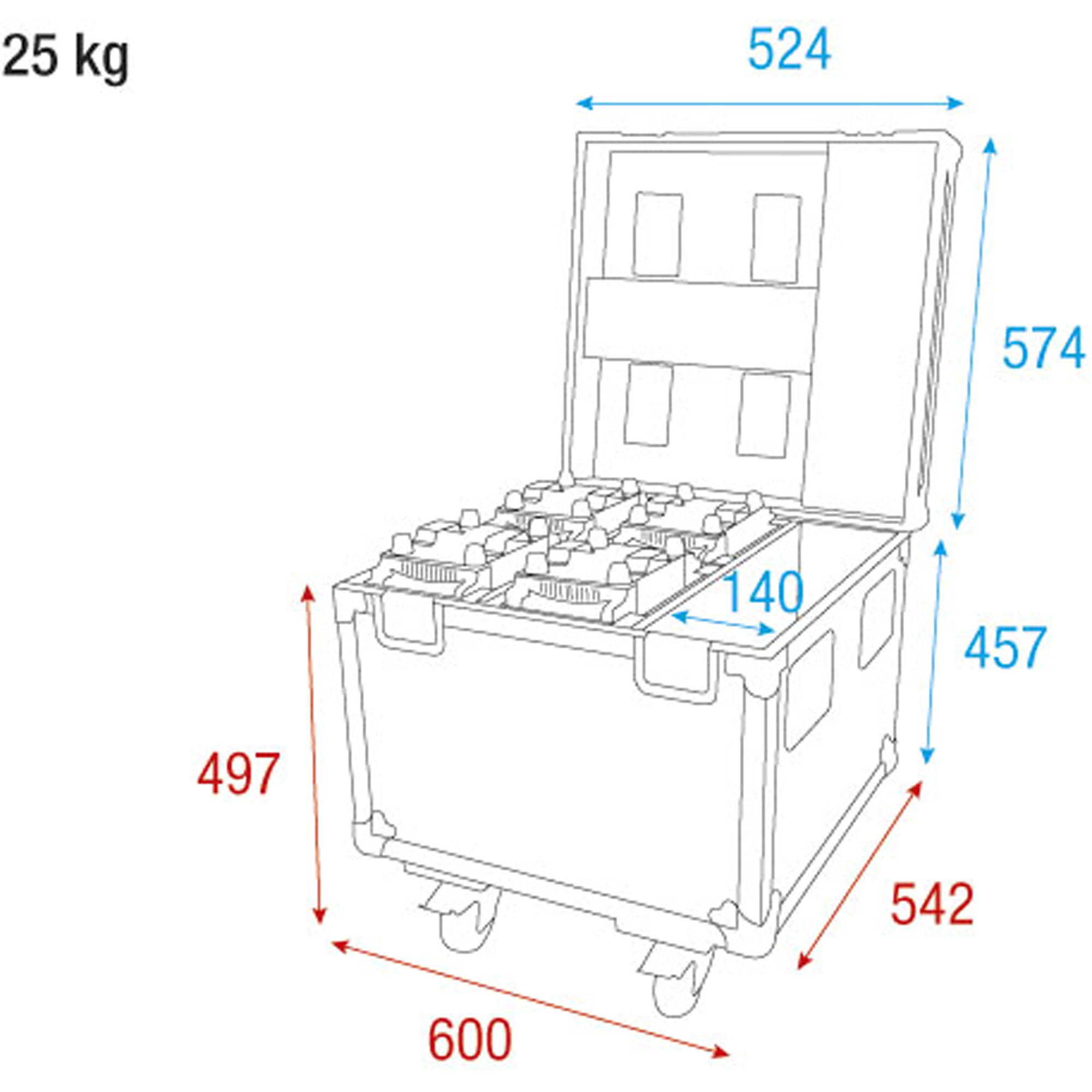 SHOWTEC Case for 4x Shark Wash Zoom Two/Spot Two/Beam With accessory compartment Con vano per gli accessori