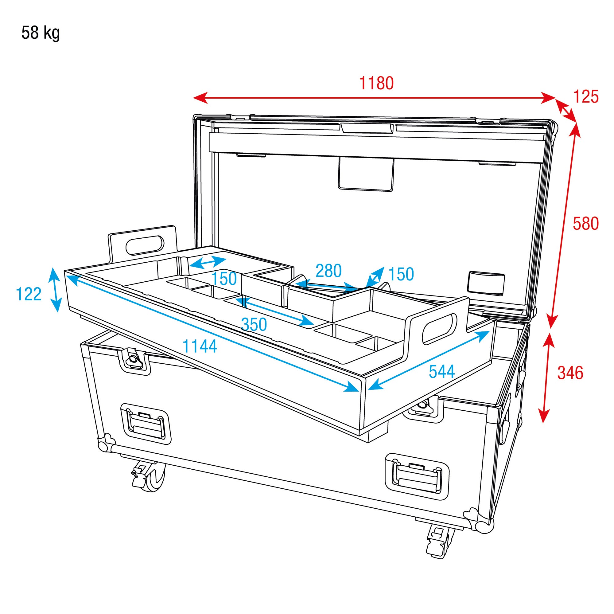 INFINITY Case for 2x Furion FX402 Bar Chiusure a farfalla e maniglia del coperchio Penn Elcom - ruote girevoli con freno