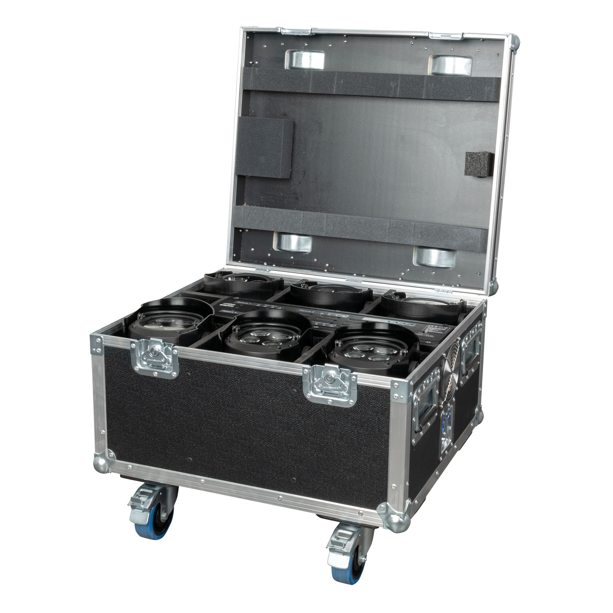 SHOWTEC Charger Case for 6x EventSpot 1600 Q4 With accessory compartment and built-in charger Flightcase