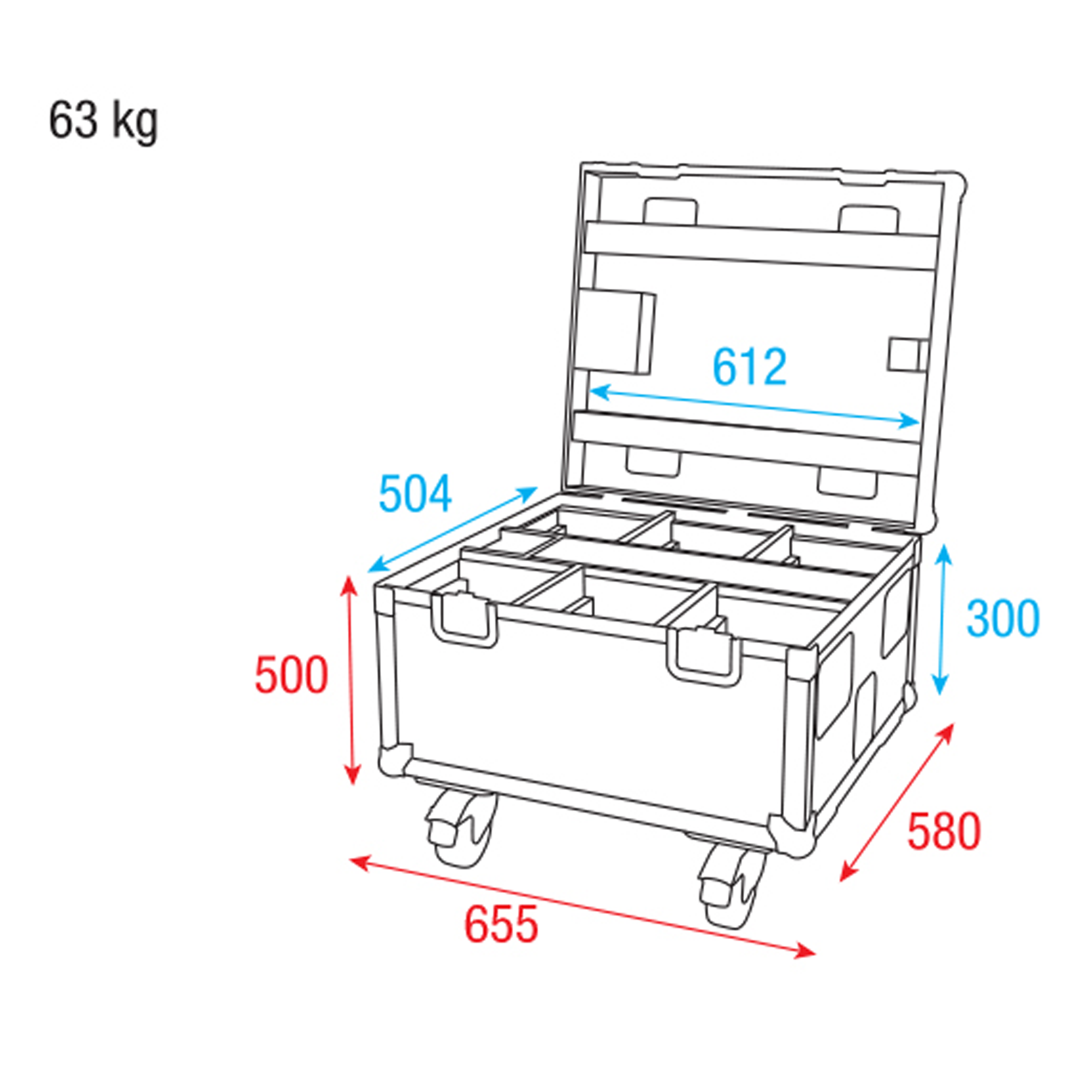 SHOWTEC Charger Case for 6x EventSpot 1600 Q4 With accessory compartment and built-in charger Flightcase