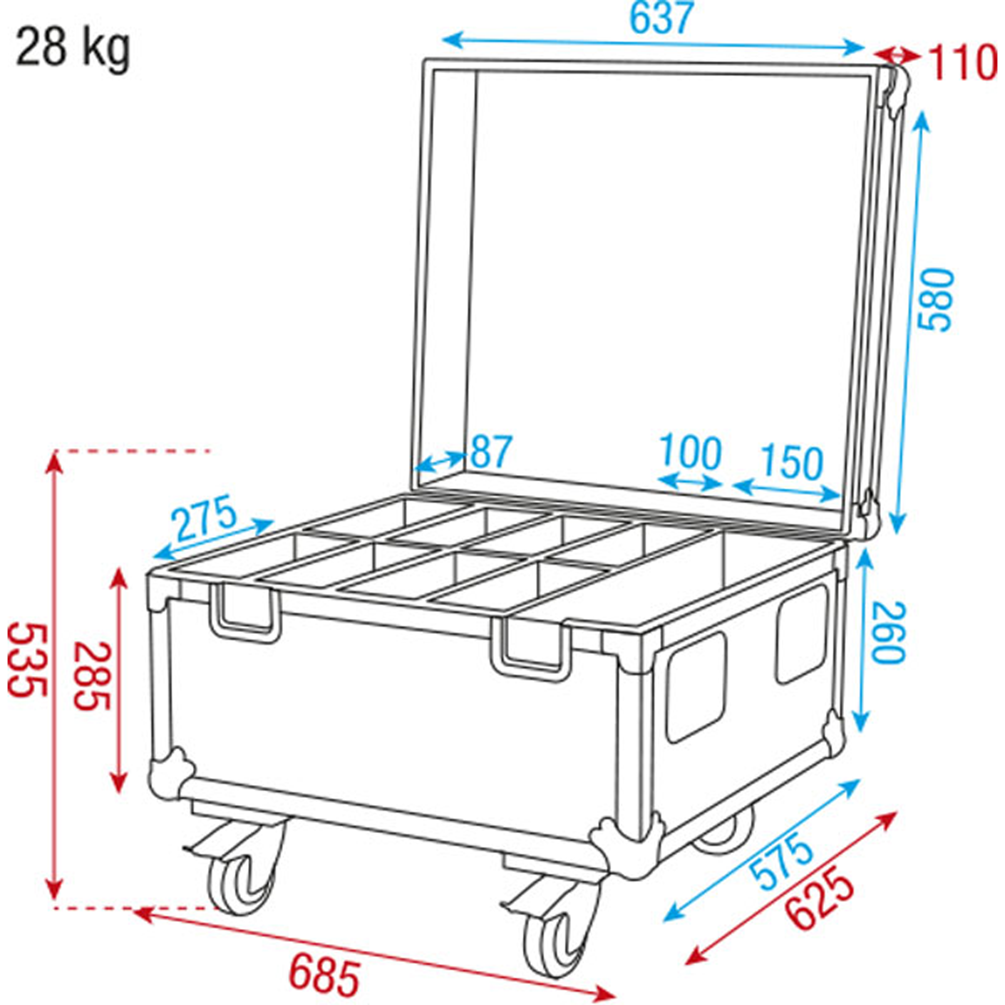 SHOWTEC Case for 8x Compact Par 7/18 With accessory compartment Flight Case