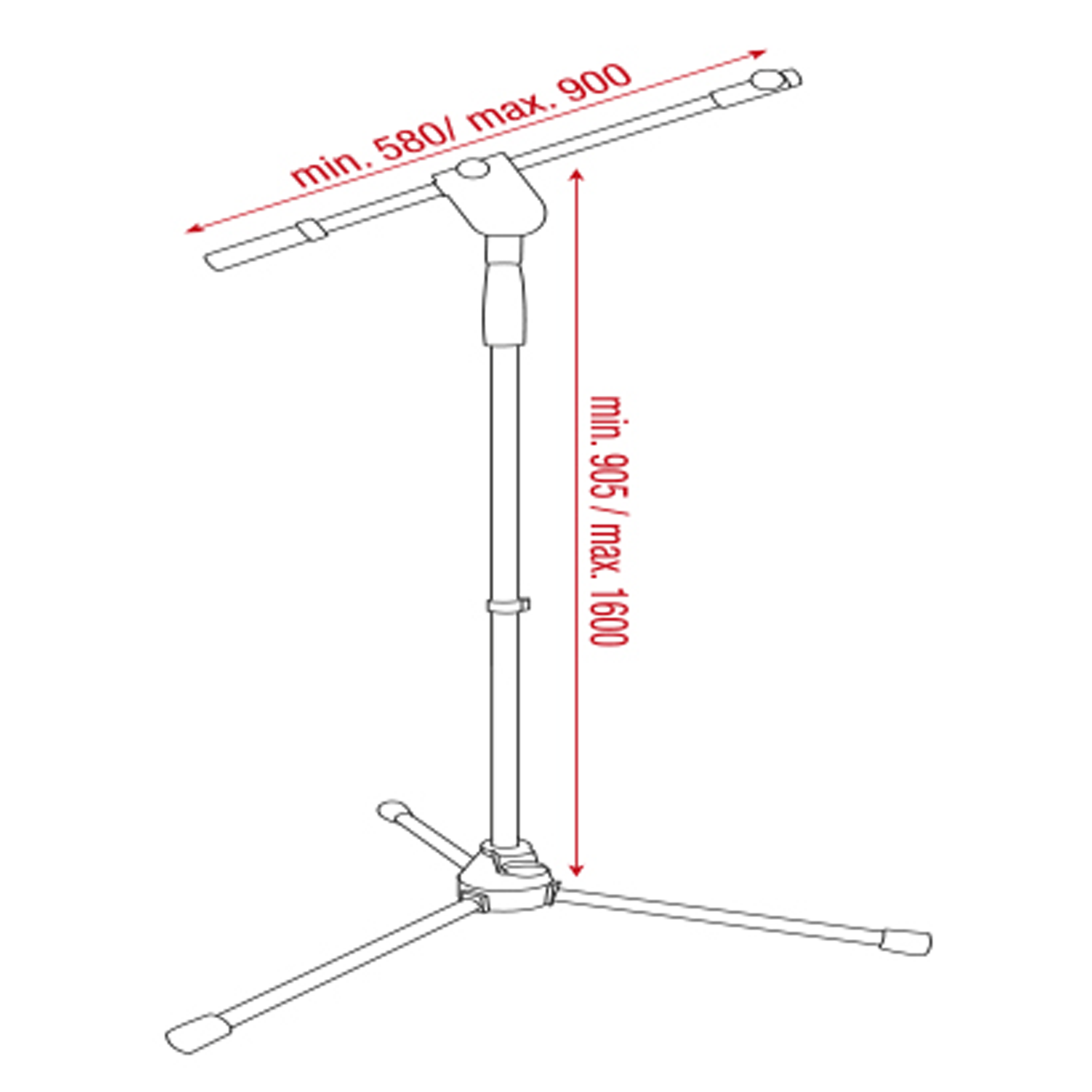 SHOWGEAR Telescopic Microphone Boom Stand - Ergo 1 1.600mm 905-1600 mm - 3/8 filetto