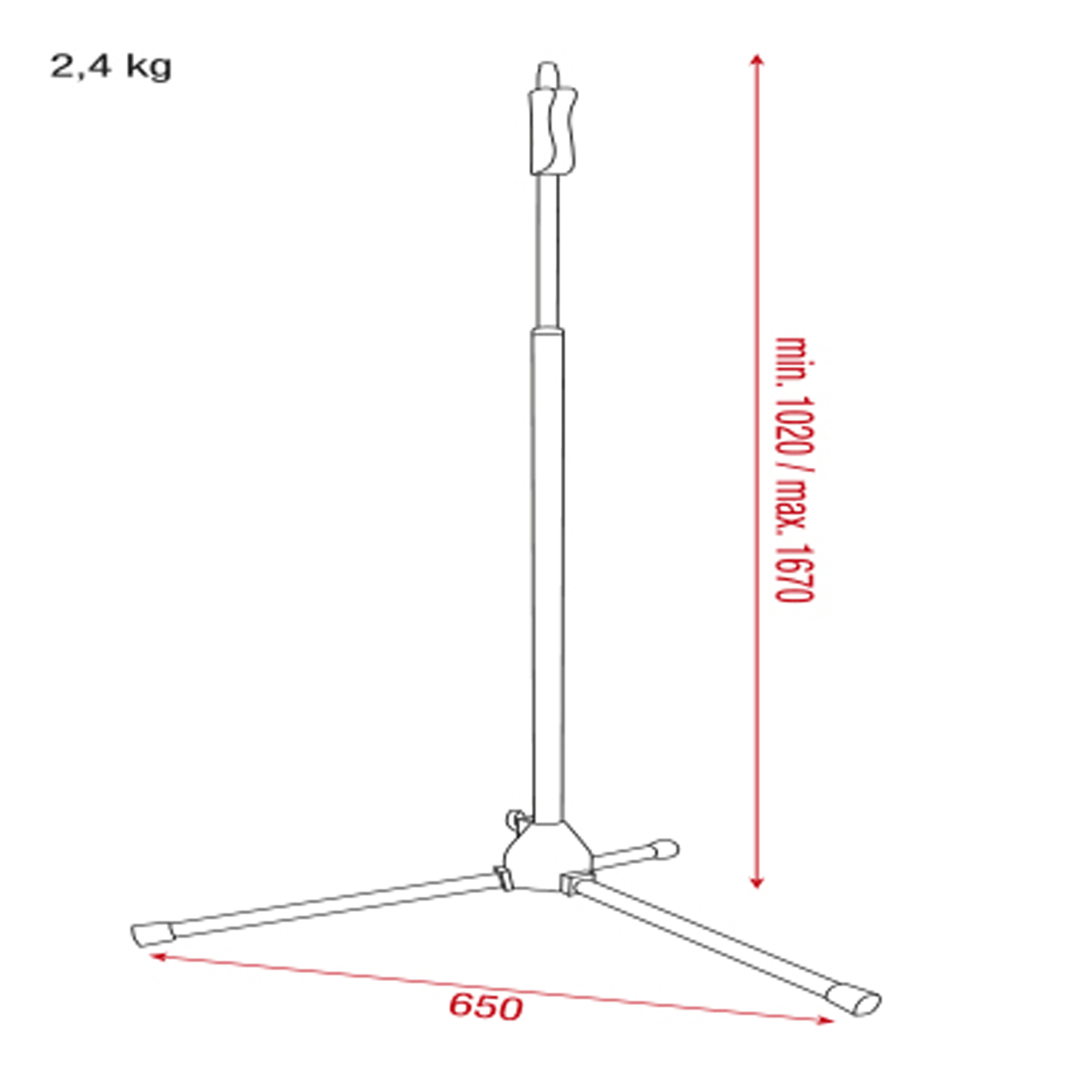 SHOWGEAR Microphone Stand - Quick Lock 1020-1670 mm - 3/8 filetto