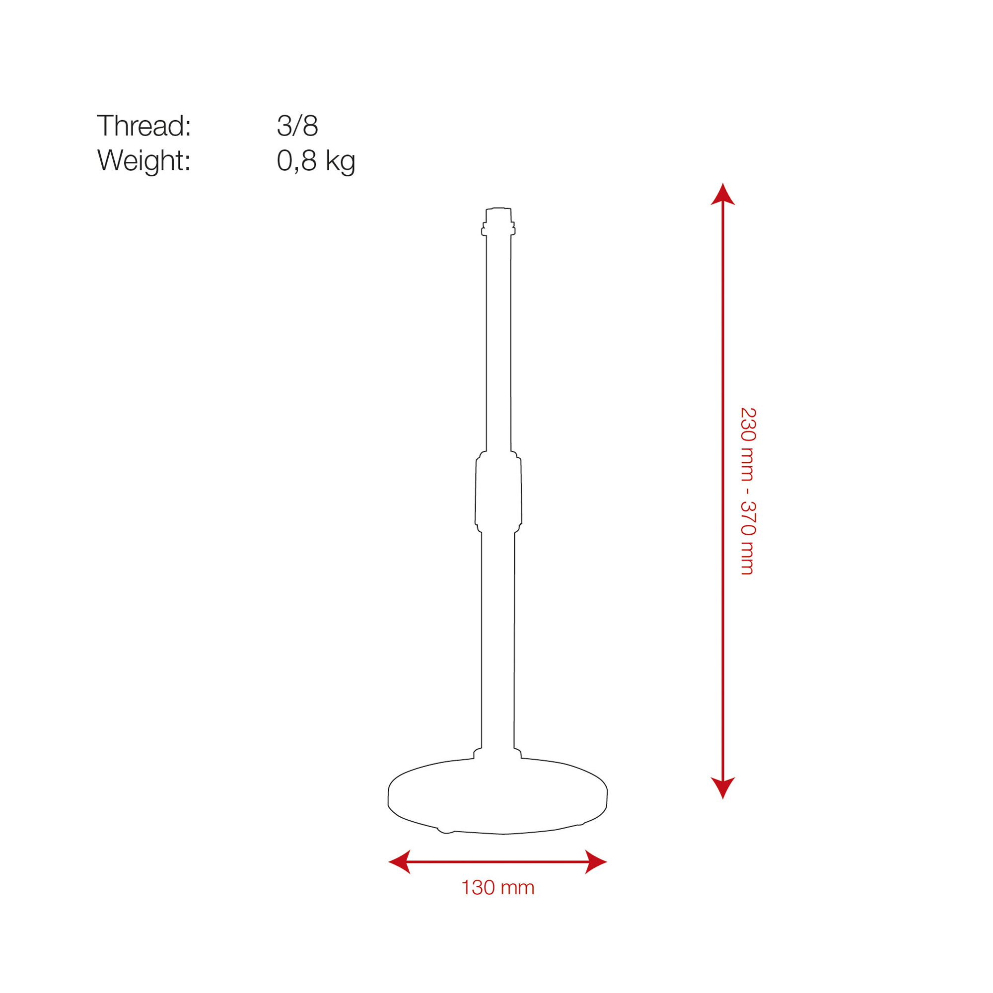 SHOWGEAR Desk Microphone Stand 230-370 mm - 3/8 filetto
