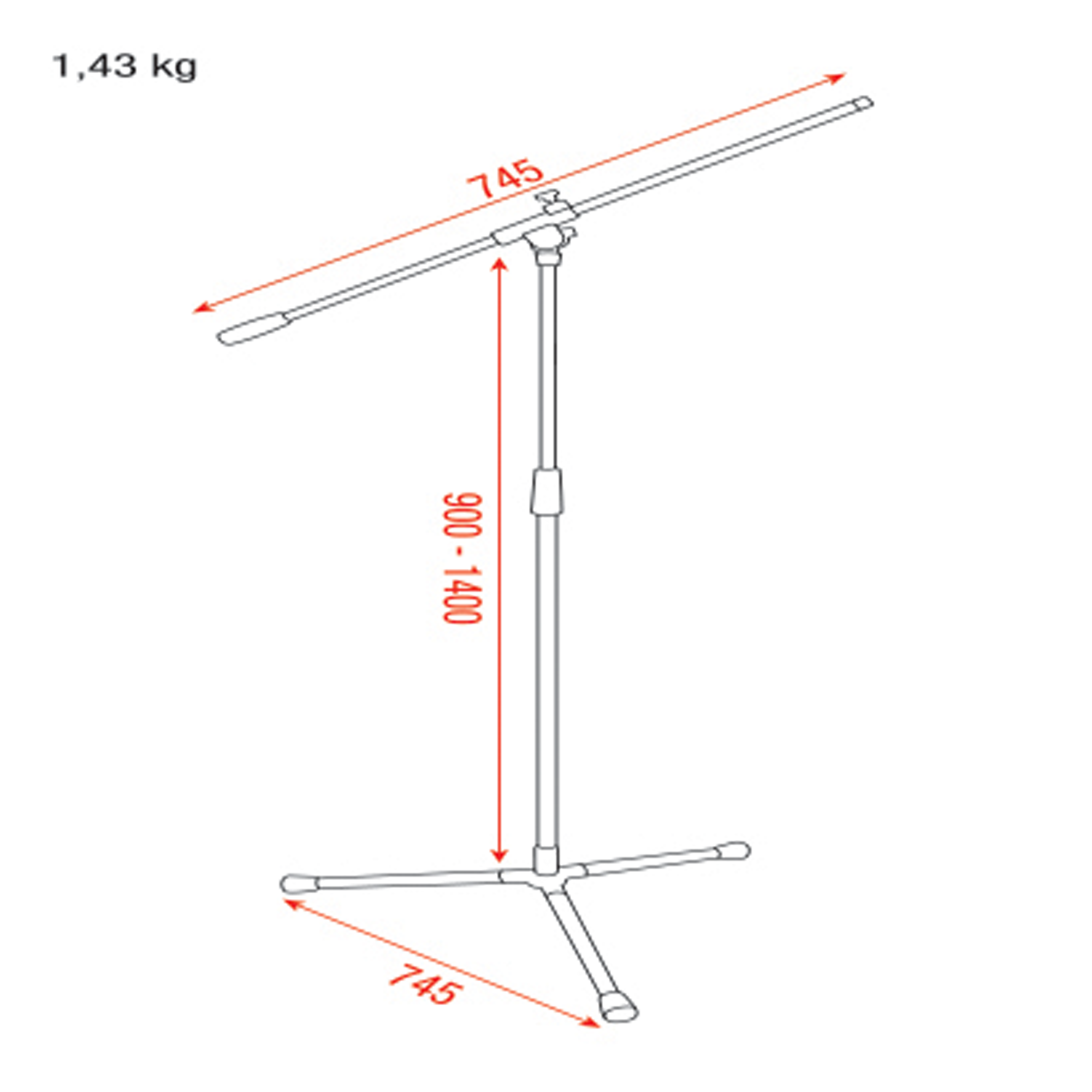 SHOWGEAR Microphone Boom Stand - Value Line 900-1400 mm - 3/8 filetto