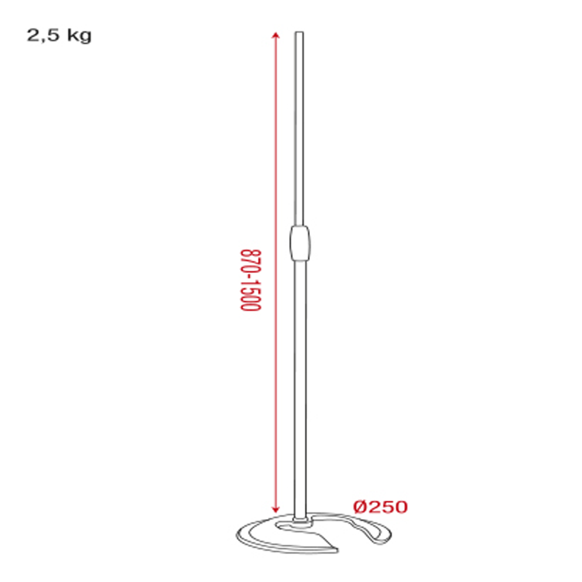SHOWGEAR Microphone Stand 870-1500 mm - con contrappeso - 3/8 filetto