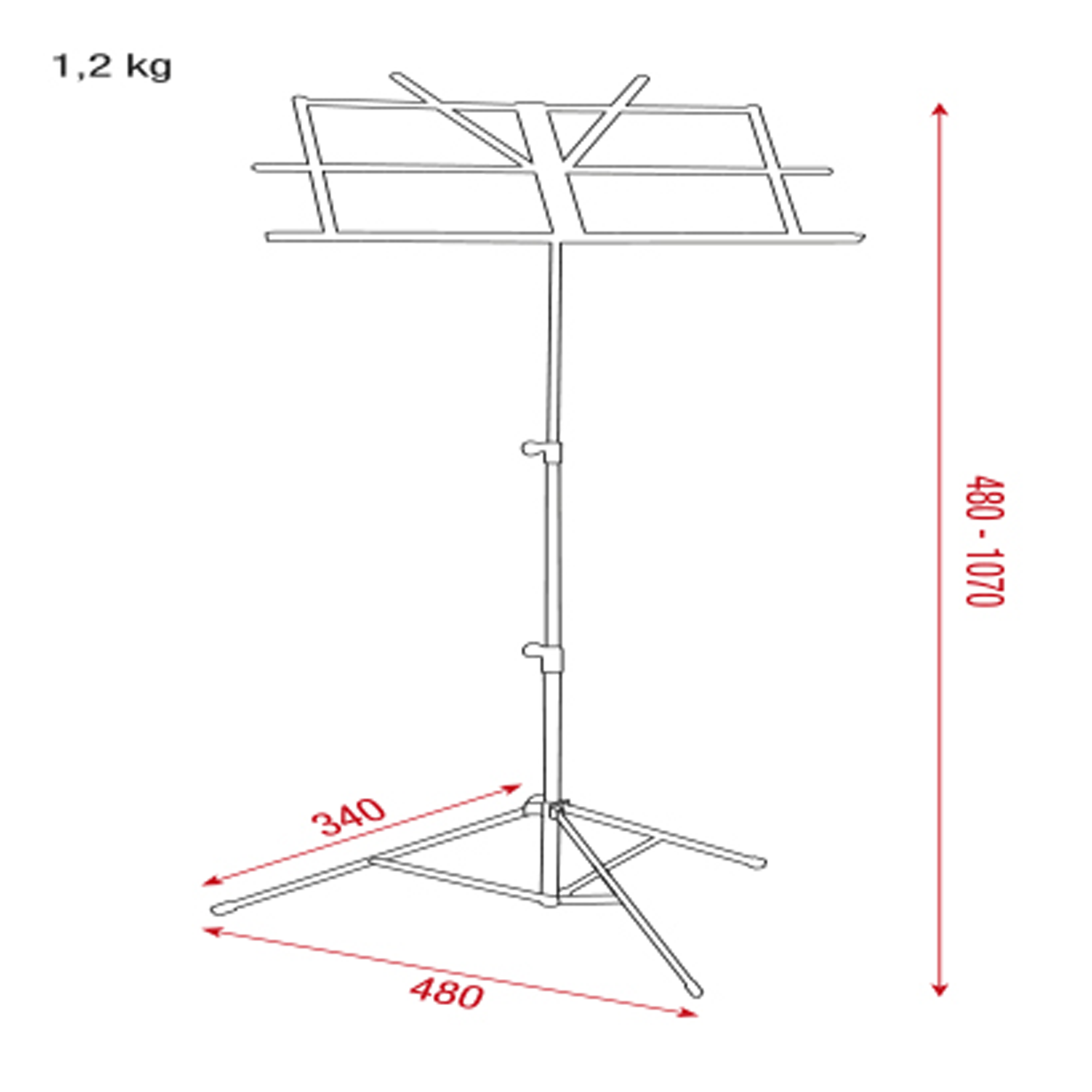 SHOWGEAR Music Stand - Lite Acciaio, 480-1070 mm