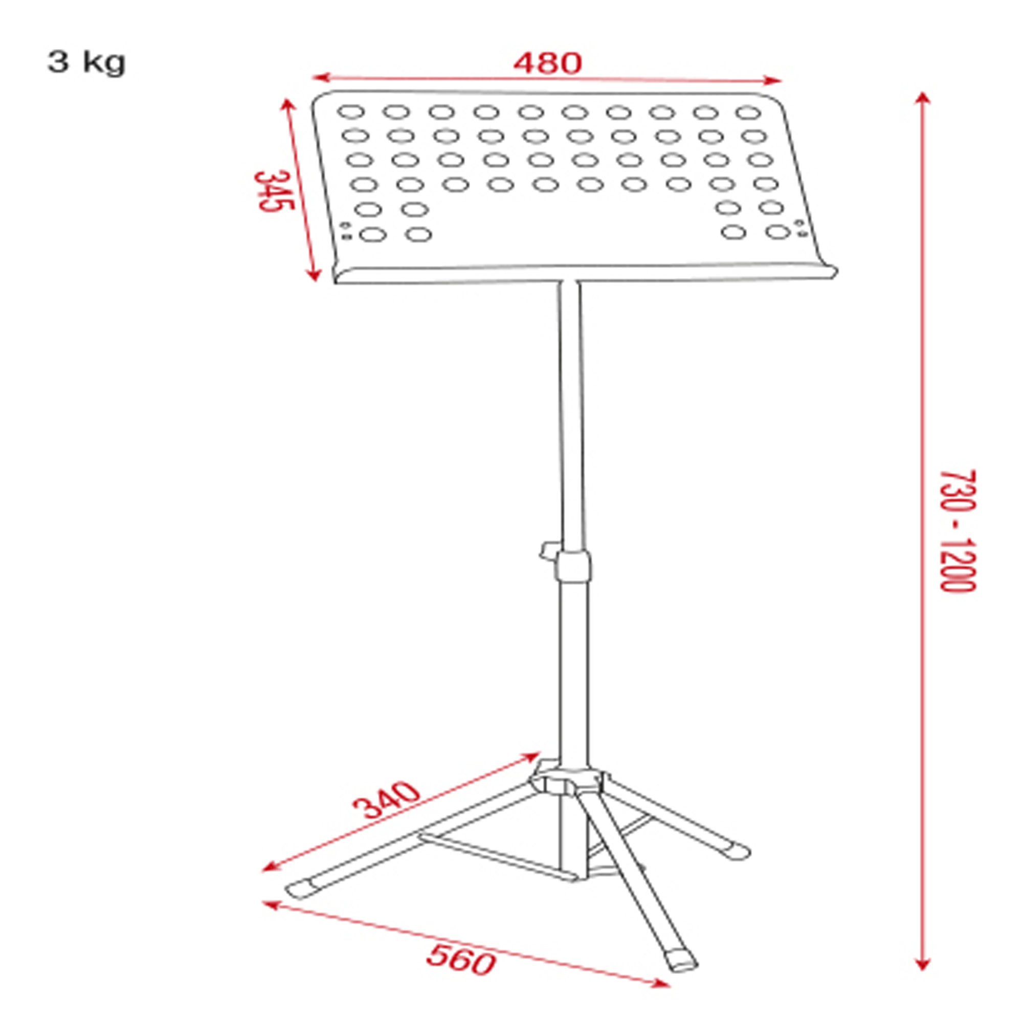 SHOWGEAR Music Stand - Pro Acciaio - 730-1200 mm