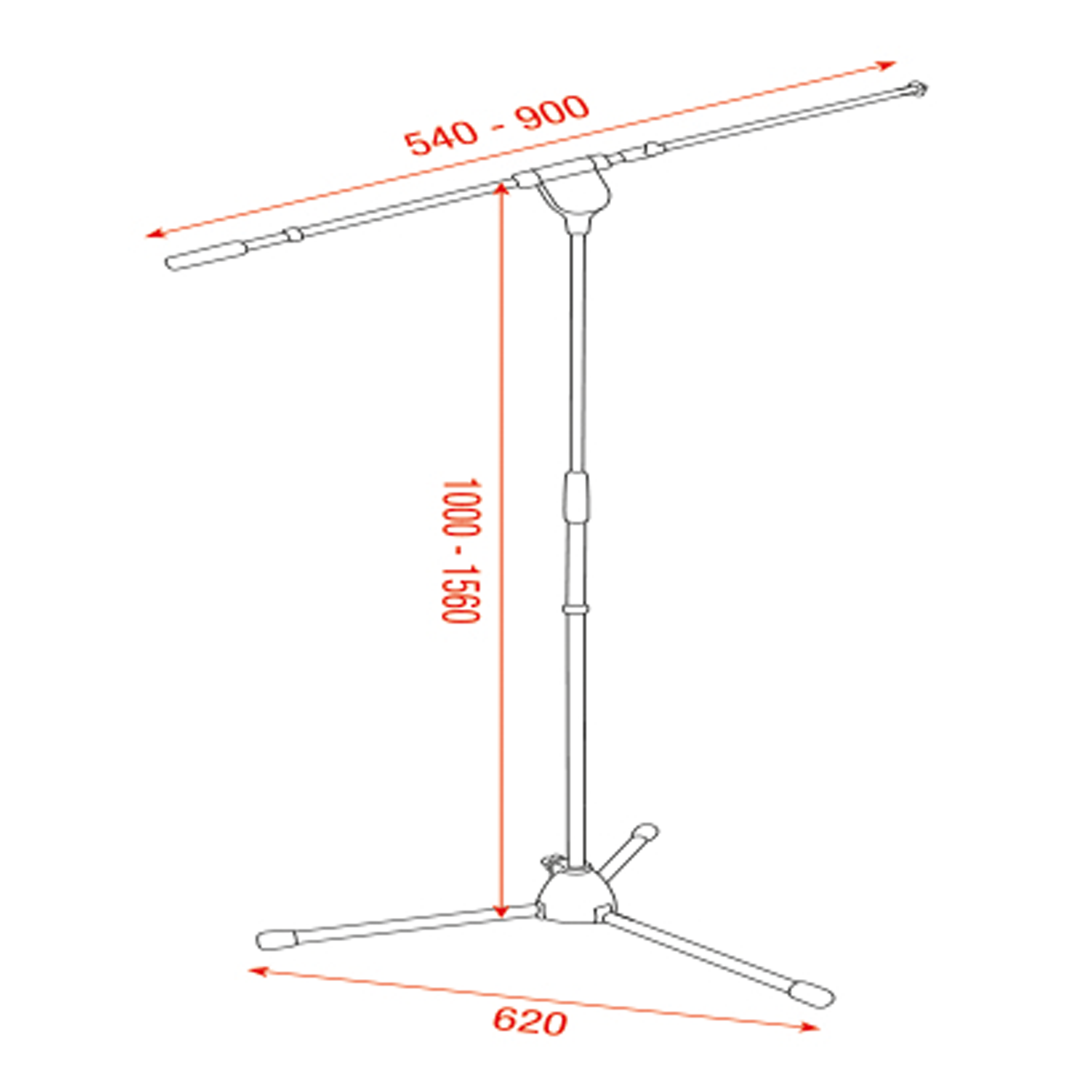 SHOWGEAR Mammoth Microphone Boom Stand - High 1000-1560 mm - 3/8 filetto