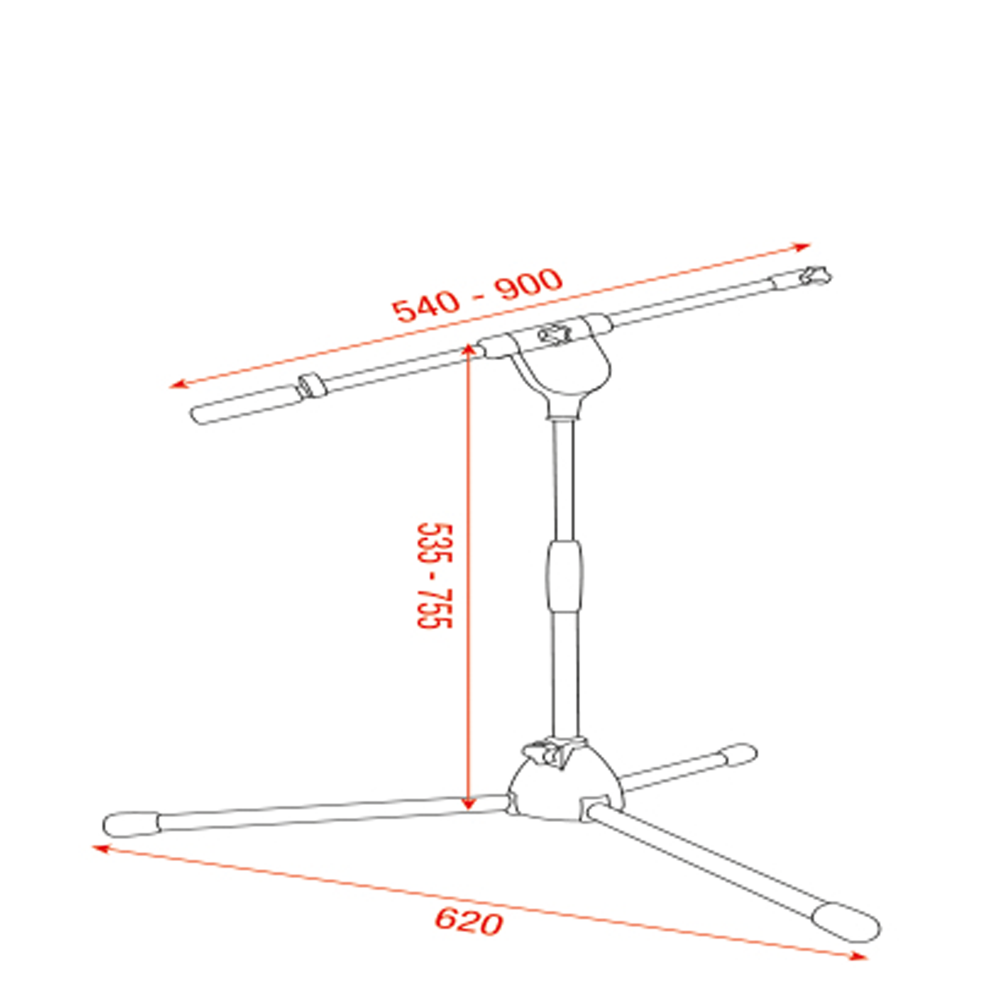 SHOWGEAR Mammoth Microphone Boom Stand - Medium 535-755 mm - 3/8 filetto