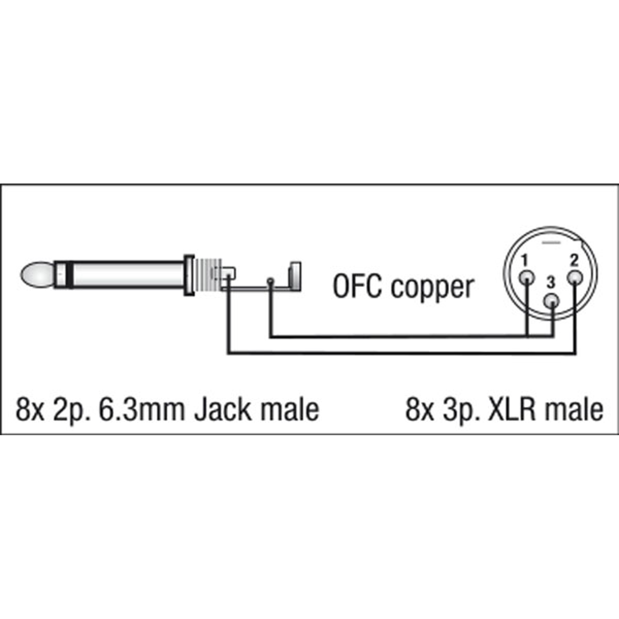 Dap FL62 - 8 XLR/M 3P to 8 Jack mono 3 m 3 m