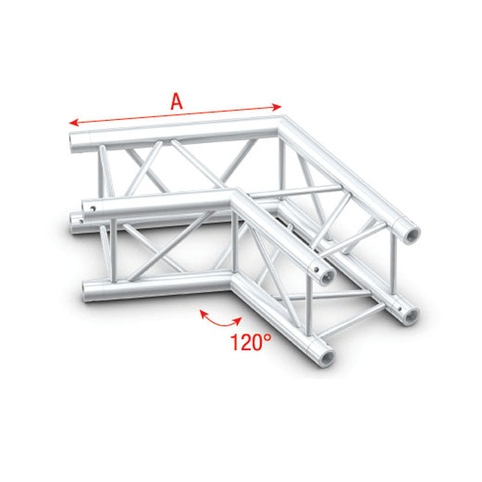 MILOS Pro-30 Square F Truss - Corner F (Prolyte Ø 27,8 mm compatible), Silver QCVF22 - angolo da 120° - impiego gravoso - argento - F