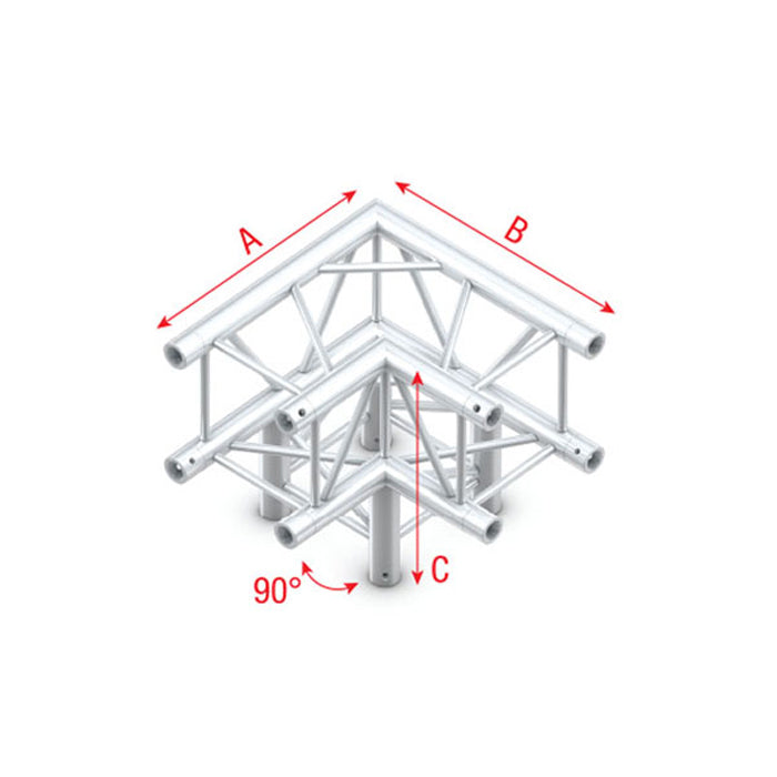 MILOS Pro-30 Square F Truss - Corner 3-way F (Prolyte Ø 27,8 mm compatible), Silver QLF30 - angolo da 90° - argento - F