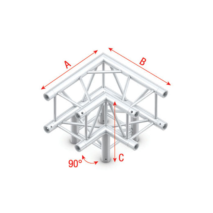 MILOS Pro-30 Square F Truss - Corner 3-way F (Prolyte Ø 27,8 mm compatible), Silver QLVF30 - angolo da 90° - impiego gravoso - argento - F