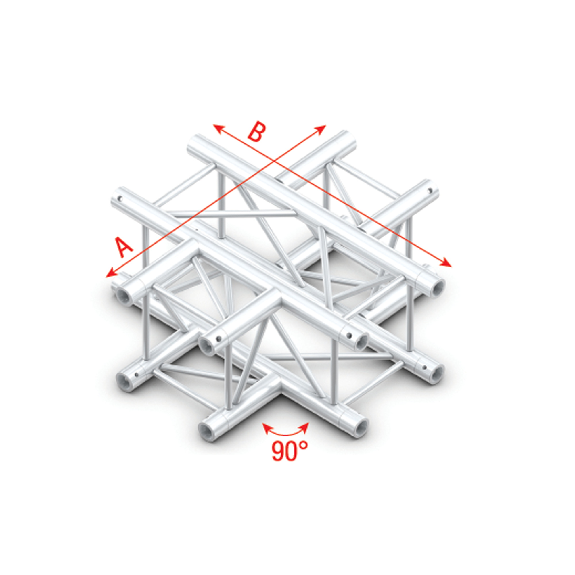 MILOS Pro-30 Square F Truss - Cross 4-way F (Prolyte Ø 27,8 mm compatible), Silver QCVF41 - angolo da 90° - impiego gravoso - argento - F
