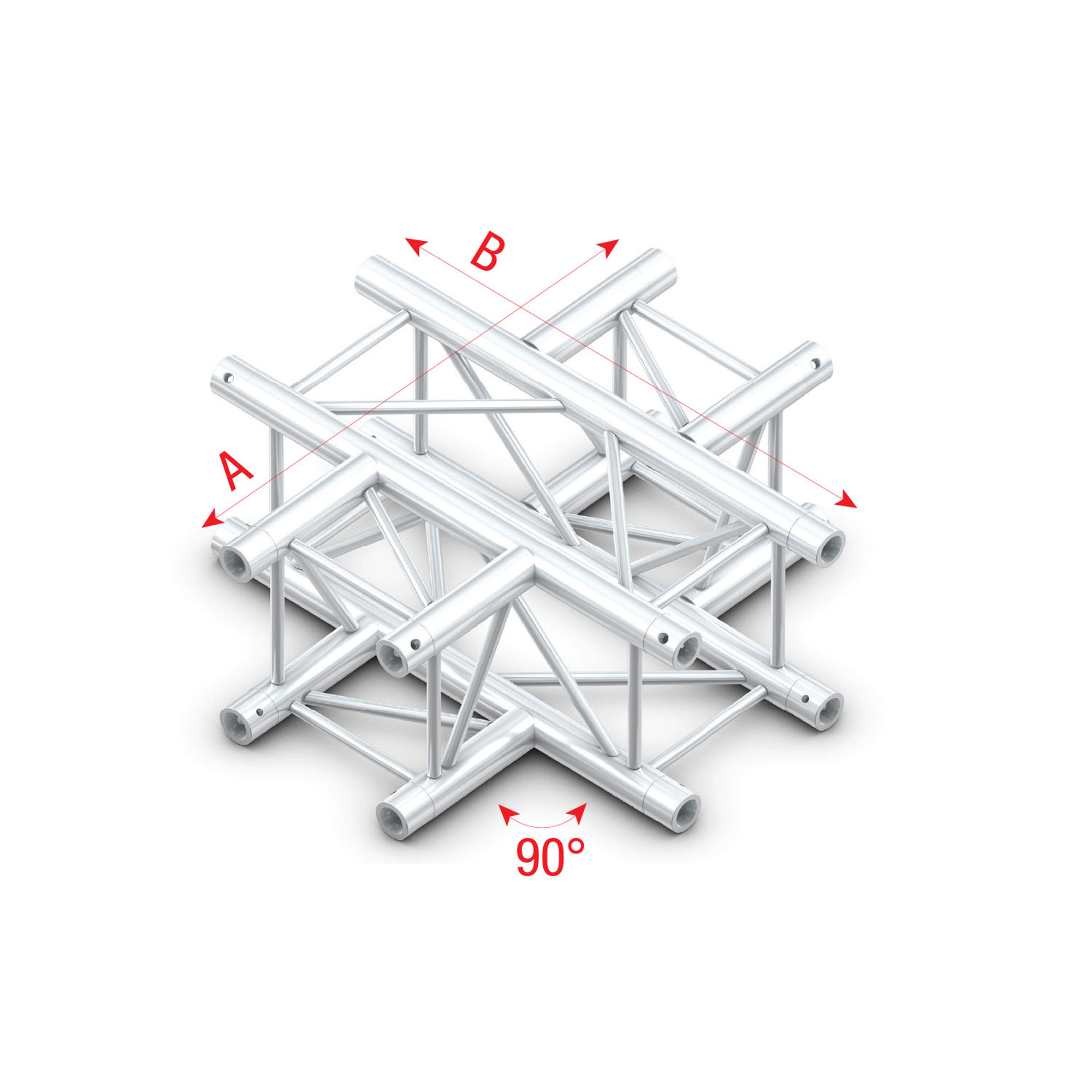 MILOS Pro-30 Square F Truss - 4-way -71cm F (Prolyte Ø 27,8 mm compatible), Silver QCF41 - angolo da 90° - argento - F