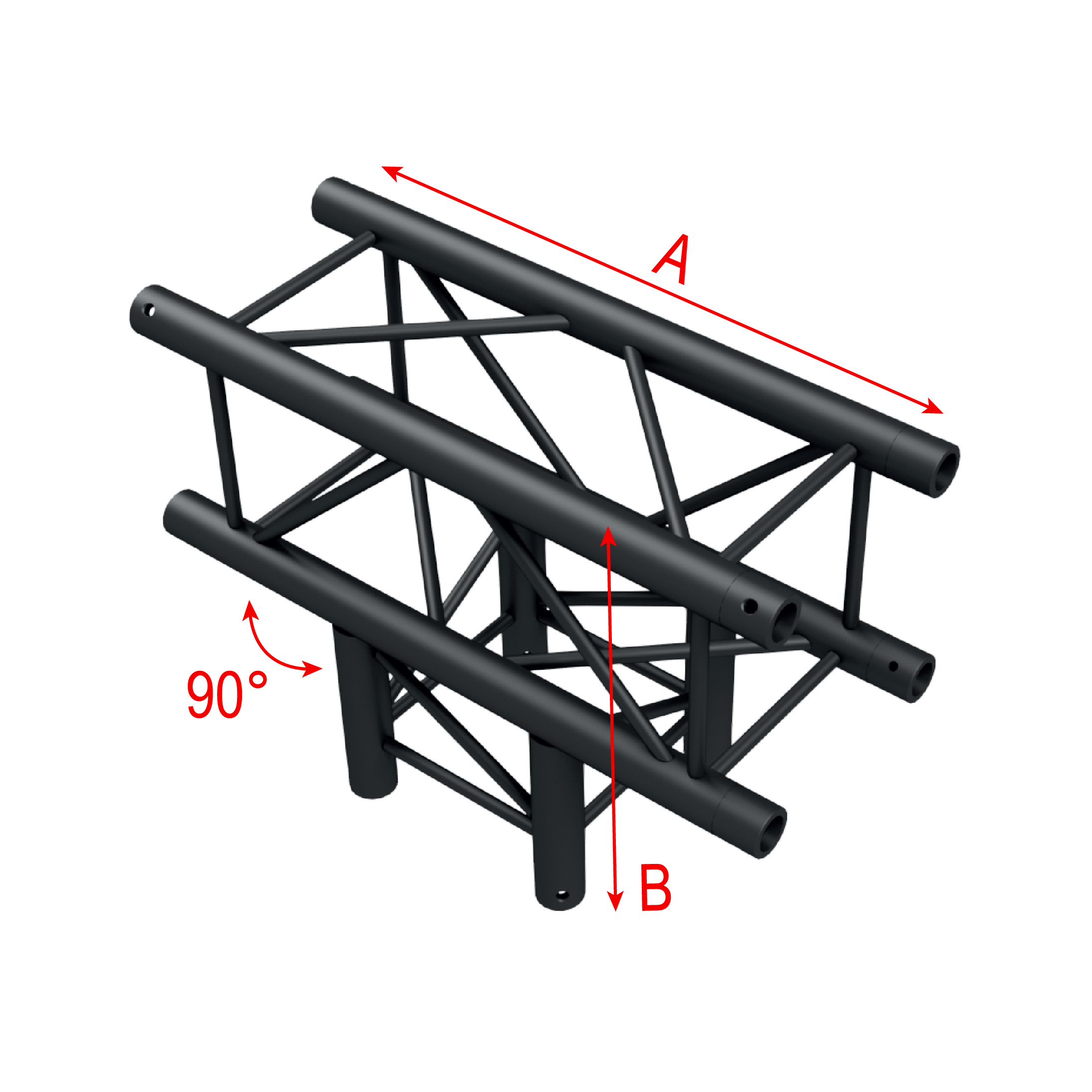 MILOS Pro-30 Square F Truss - T-Cross 3-way- 71cm F (Prolyte Ø 27,8 mm compatible), Black QTF35 - 90° corner - black
