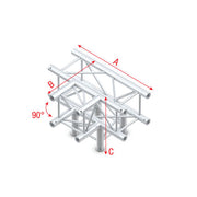 MILOS Pro-30 Square F Truss - T-Cross + Down 4-way - 71 cm F (Prolyte Ø 27,8 mm compatible), Silver QLF40 - angolo da 90° - argento - F