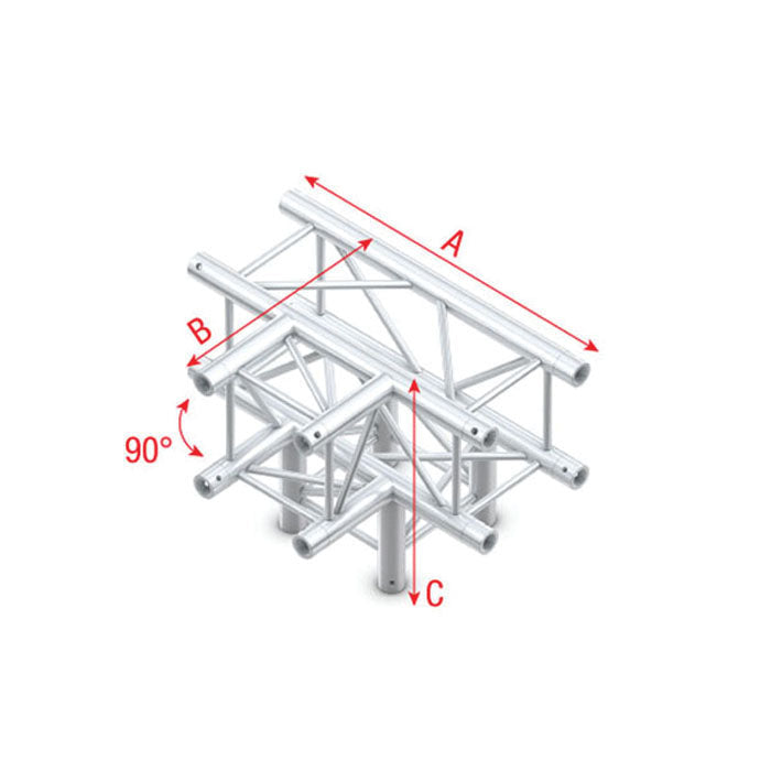 MILOS Pro-30 Square F Truss - T-cross + Down 4-way F (Prolyte Ø 27,8 mm compatible), Silver QLVF40 - angolo da 90° - impiego gravoso - argento - F